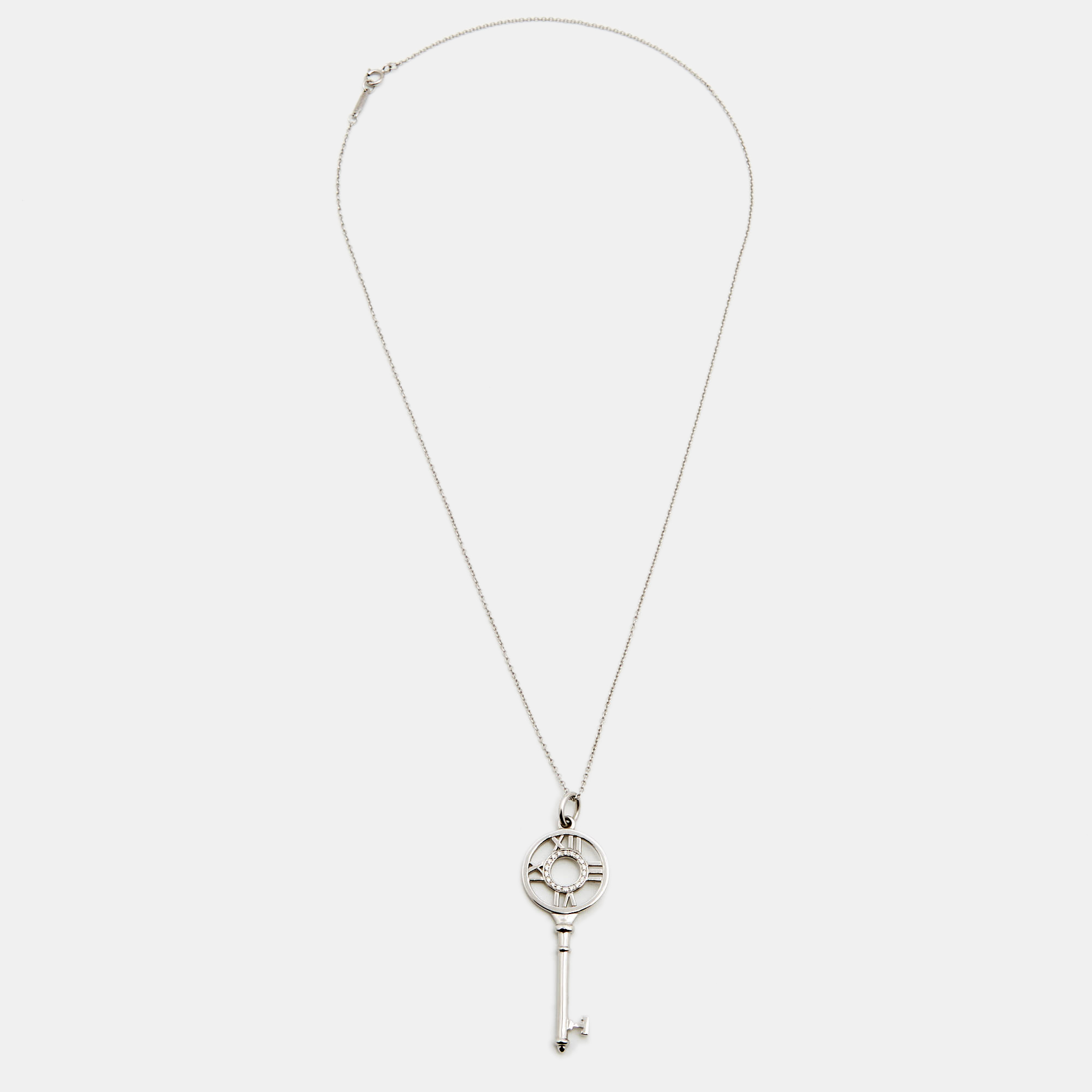 

Tiffany & Co. Atlas Key Diamonds 18k White Gold Pendant Necklace