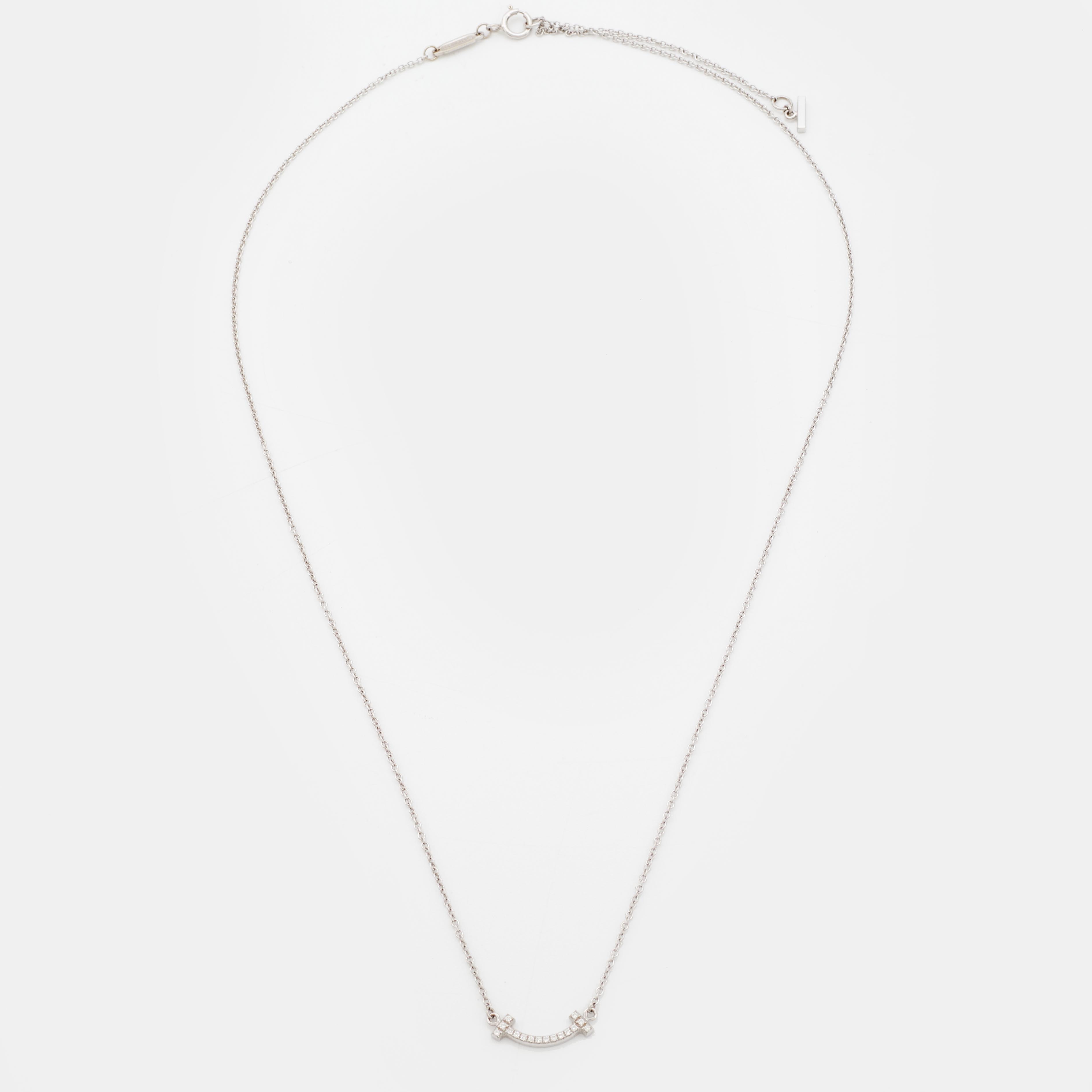 

Tiffany & Co. Tiffany T Smile Mini Diamond 18K White Gold Necklace