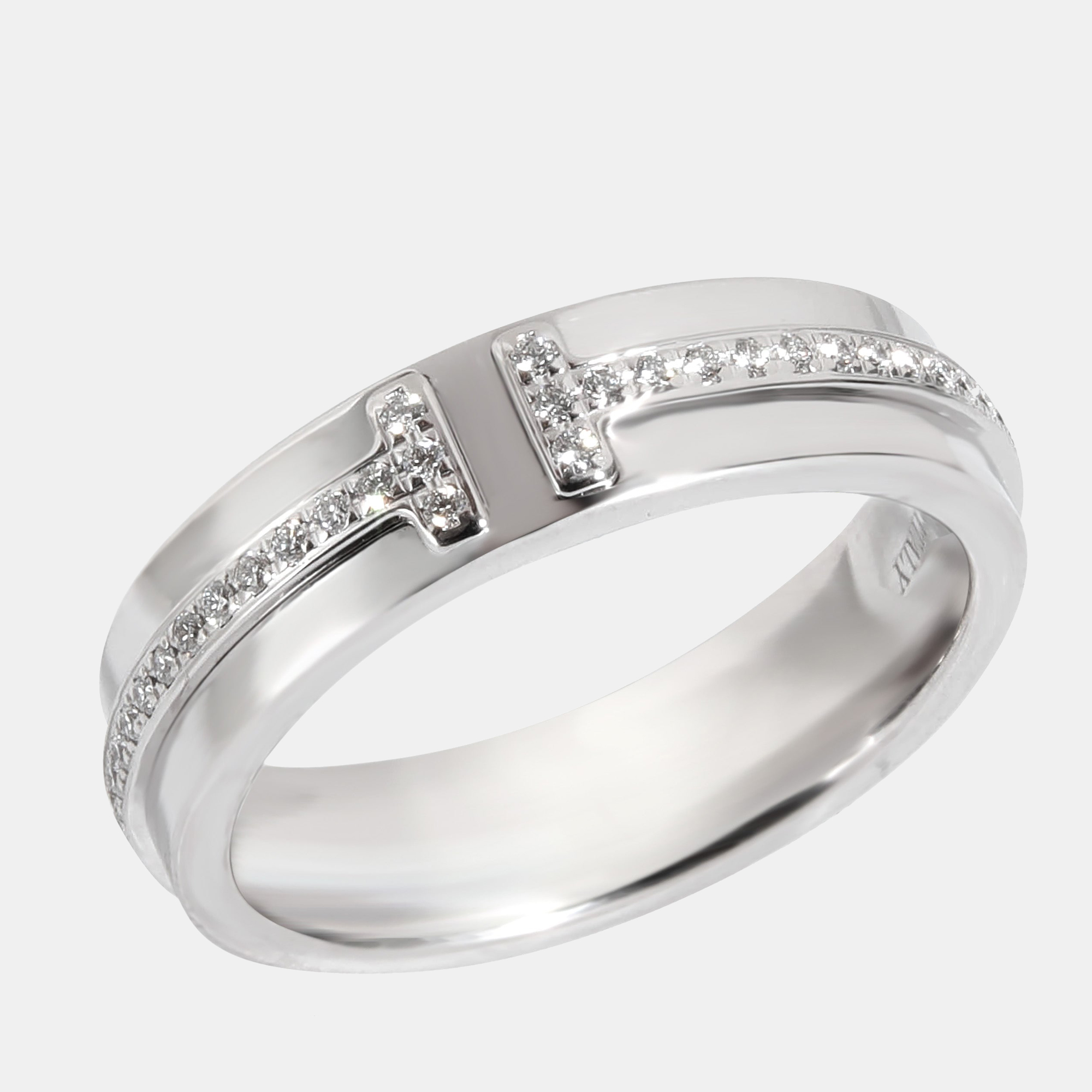 Pre-owned Tiffany & Co Tiffany T Narrow Diamond Ring In 18k White Gold 0.13 Ctw Ring Eu 47