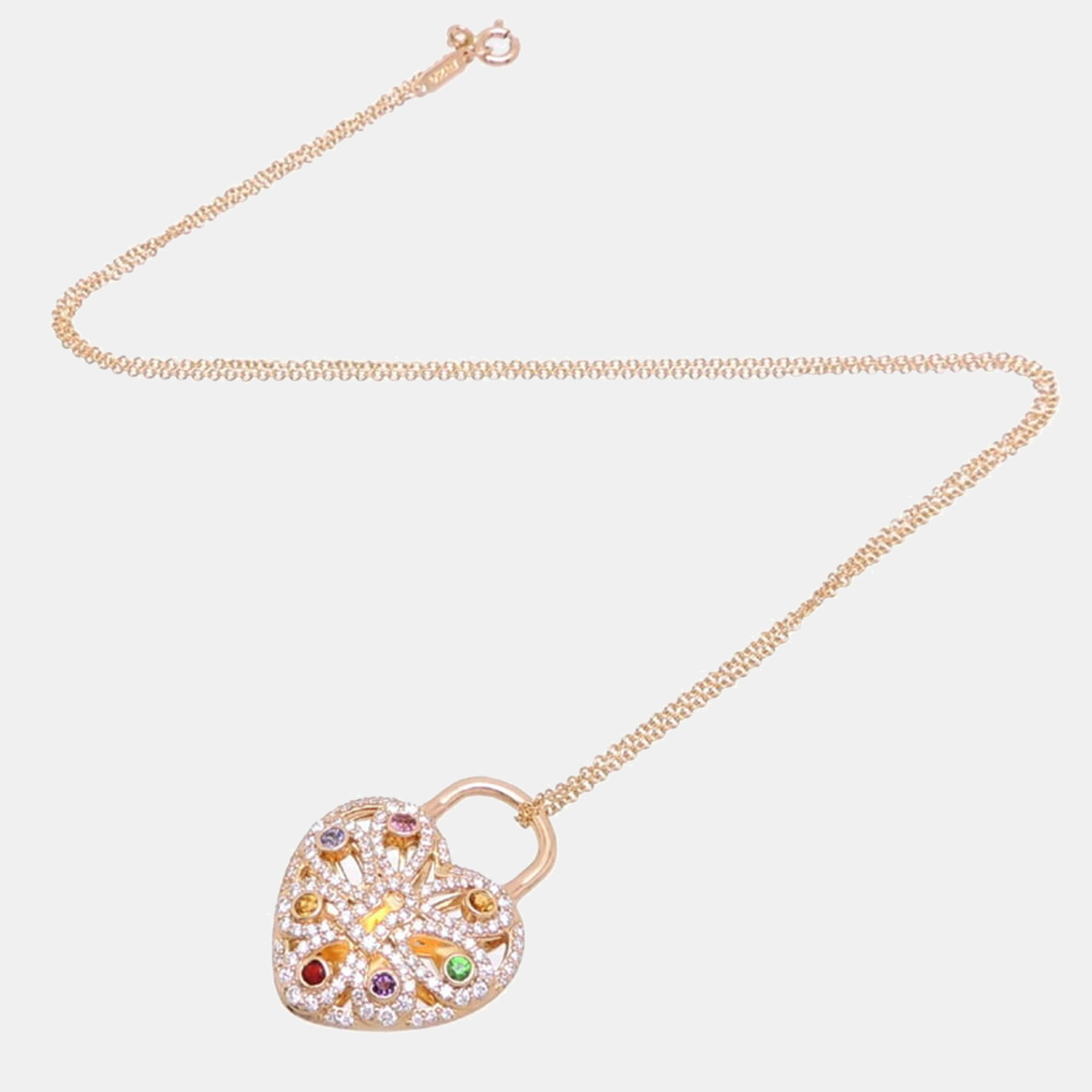 

Tiffany & Co. Heart 18K Rose Gold Diamond Multi Stone Necklace