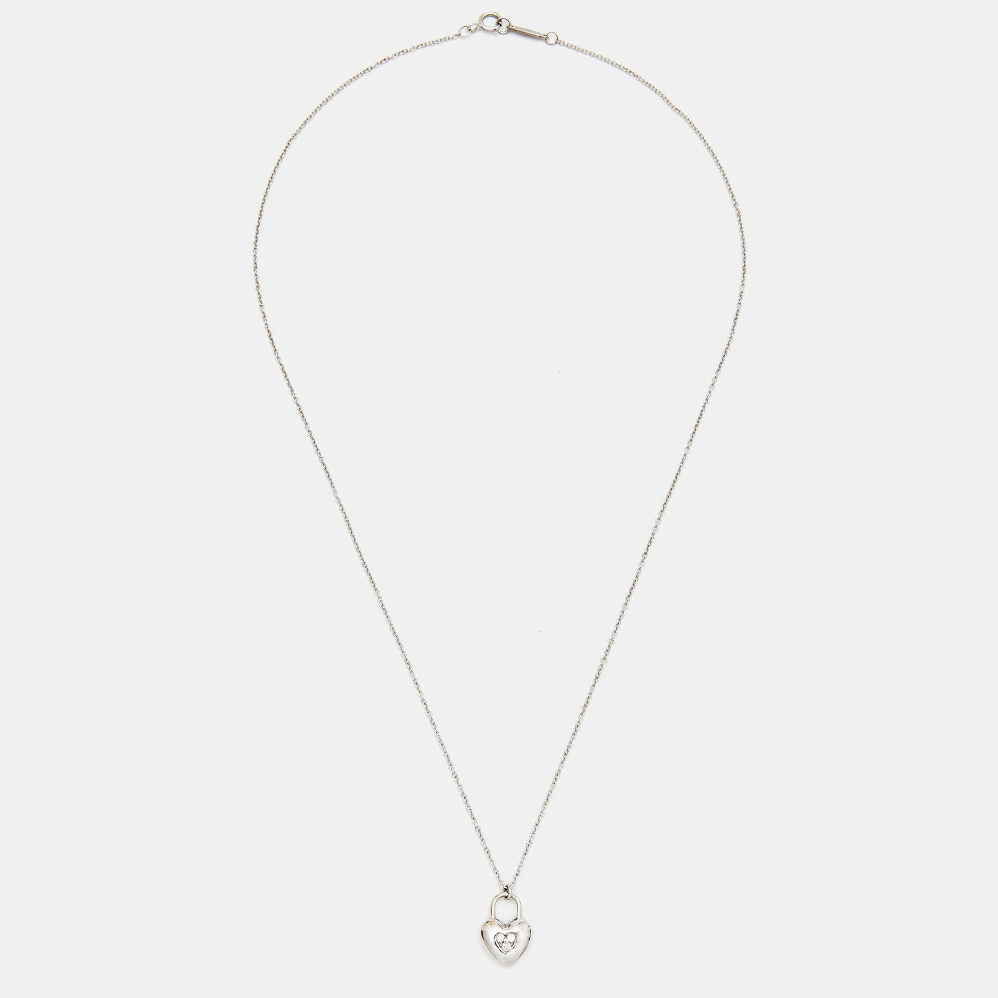 

Tiffany & Co. Heart Lock Diamonds 18k White Gold Pendant Necklace