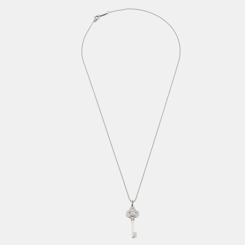

Tiffany & Co. Crown Mini Key Diamonds 18k White Gold Pendant Necklace
