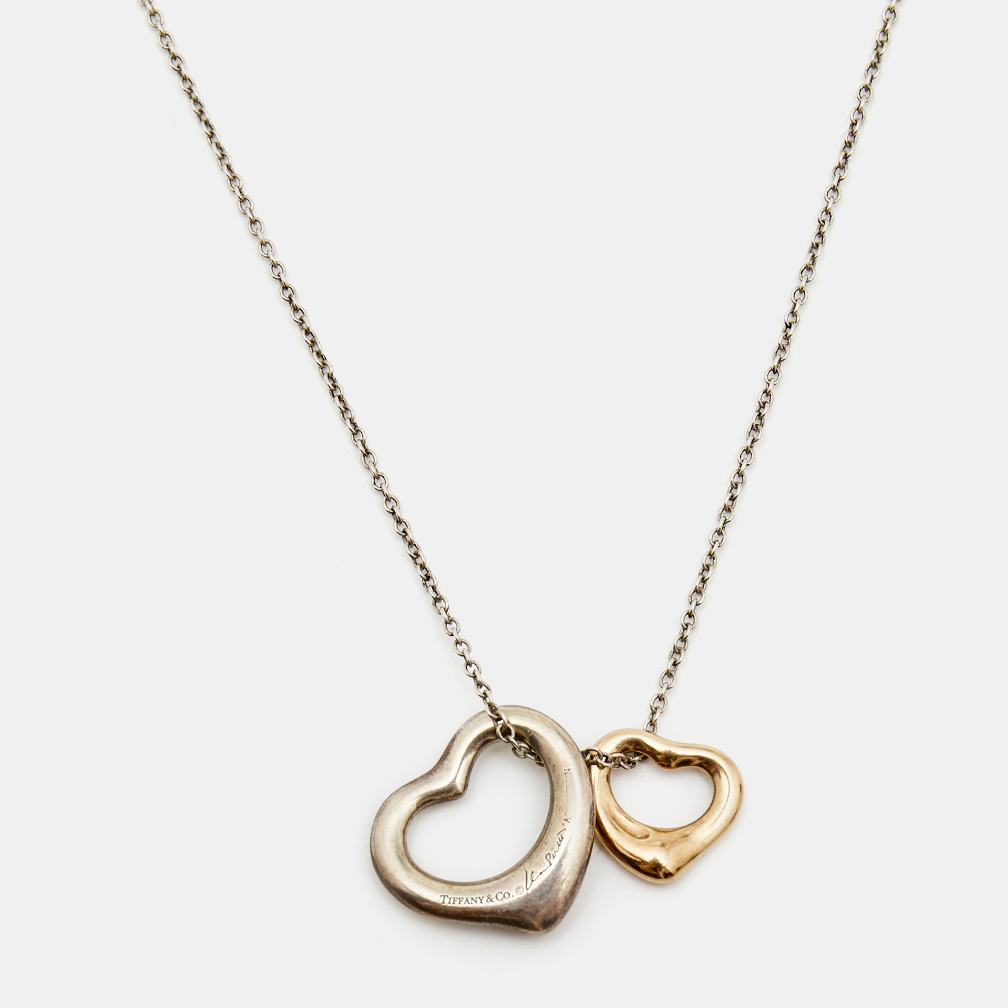 

Tiffany & Co. Elsa Peretti Open Heart 18k Rose Gold Sterling Silver Pendant Necklace