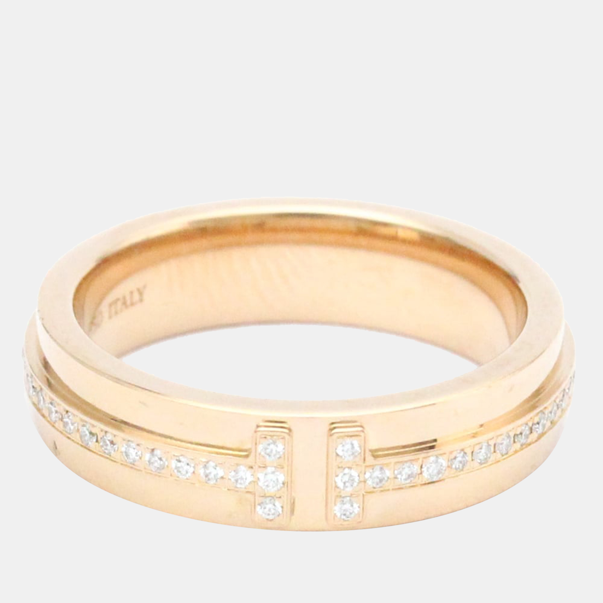 Pre-owned Tiffany & Co Tiffany T Narrow 18k Rose Gold Diamond Ring Eu 52