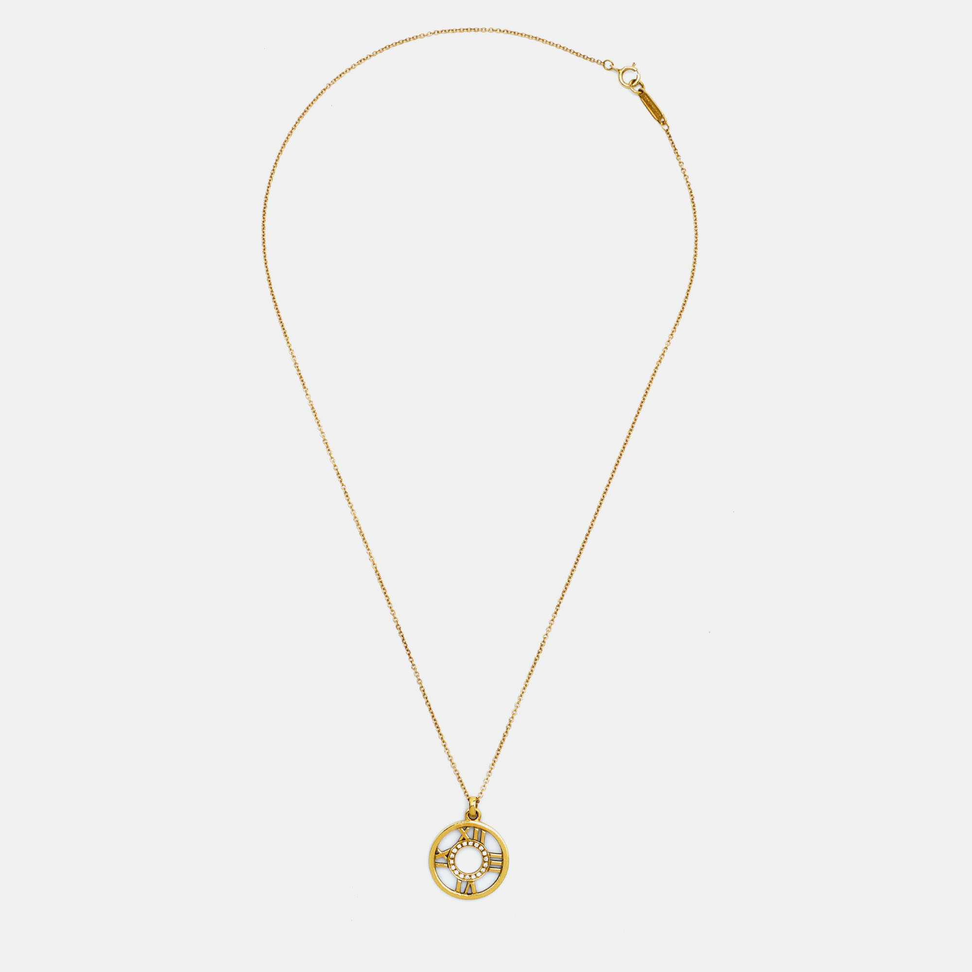 

Tiffany & Co. Atlas Diamond 18k Yellow Gold Open Pendant Necklace