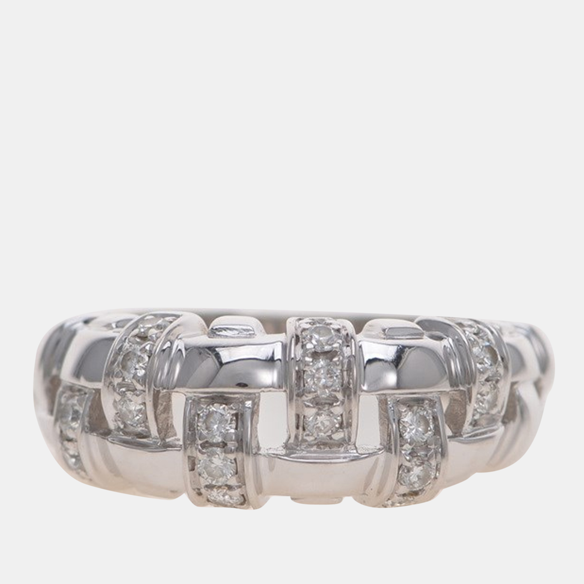

Tiffany & Co. 18K White Gold and Diamond Basket Weave Band Ring EU 53