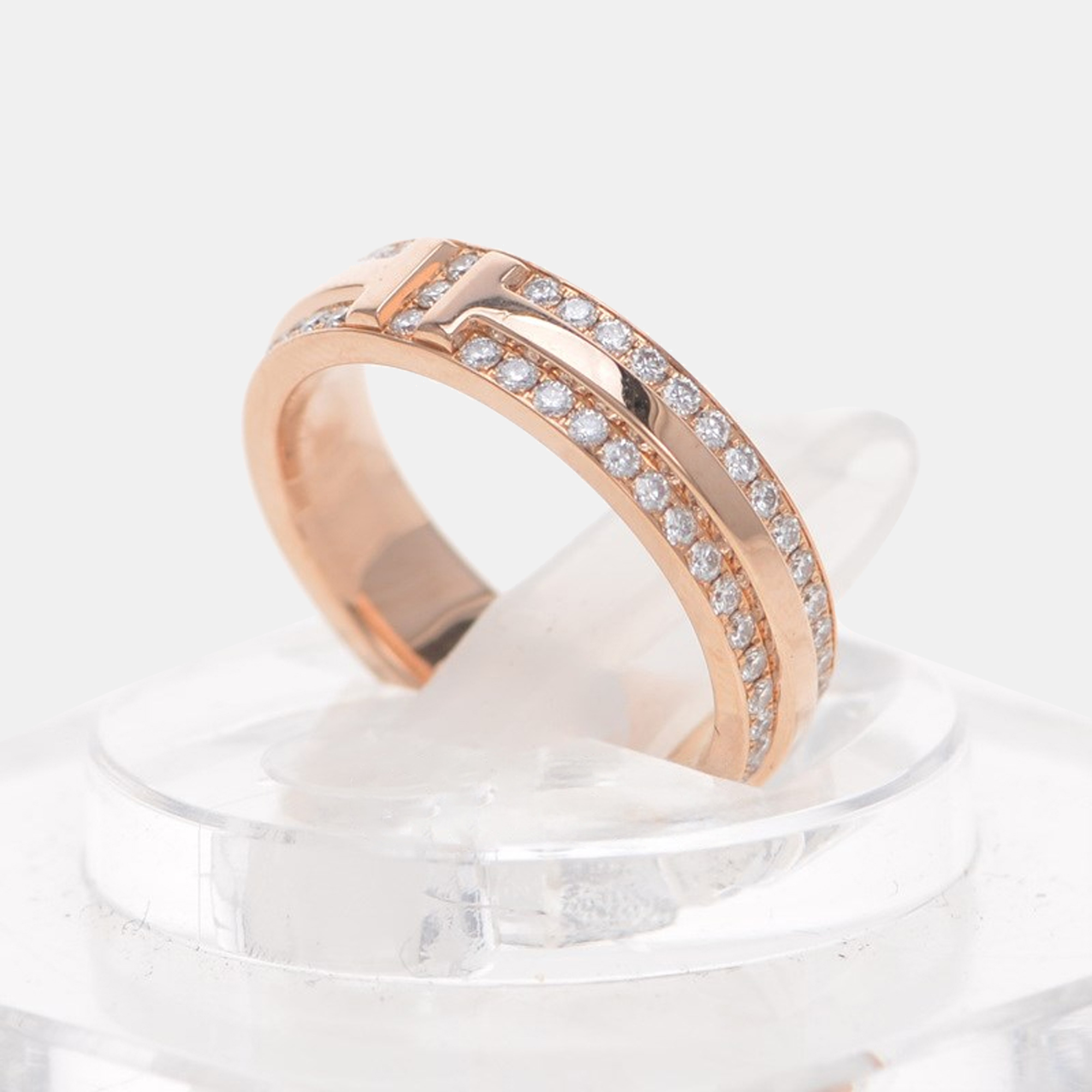 

Tiffany & Co. 18K Rose Gold and Diamond T Narrow Band Ring EU 48