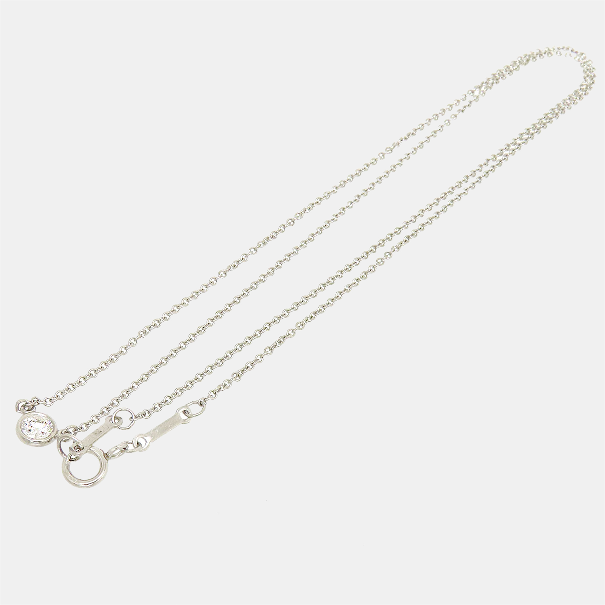 

Tiffany&Co Silver Metal Platinum Diamond By The Yard Pendant Necklace