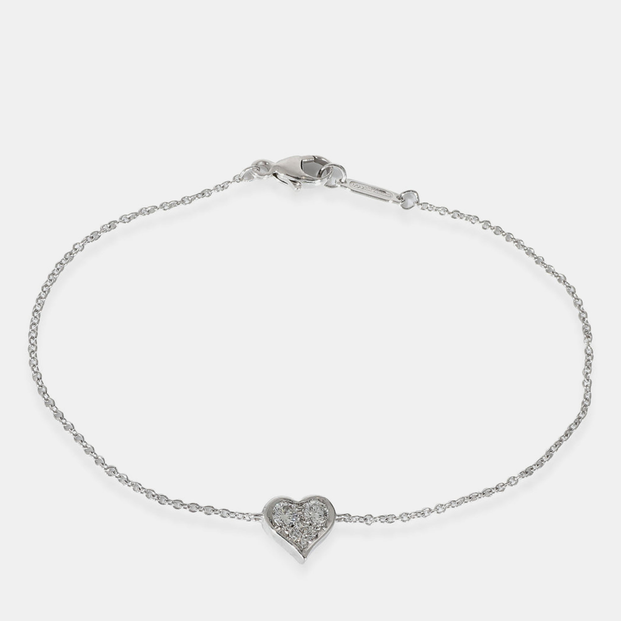 

Tiffany & Co. 3 Stone Diamond Heart Bracelet in Platinum 0.18 CTW, Silver
