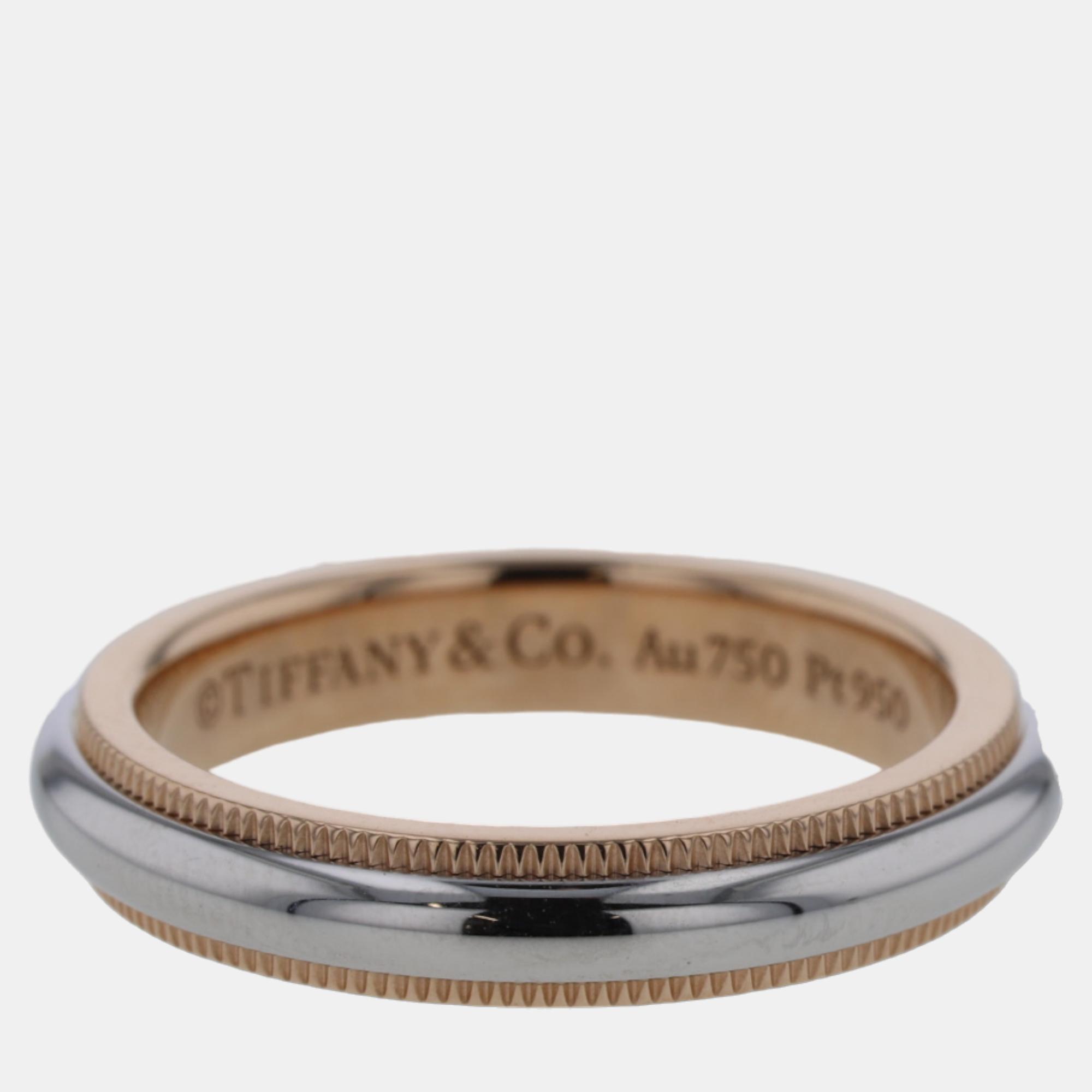 

Tiffany & Co. Tiffany Essential Milgrain Band 18K Yellow Gold Platinum Ring EU 50