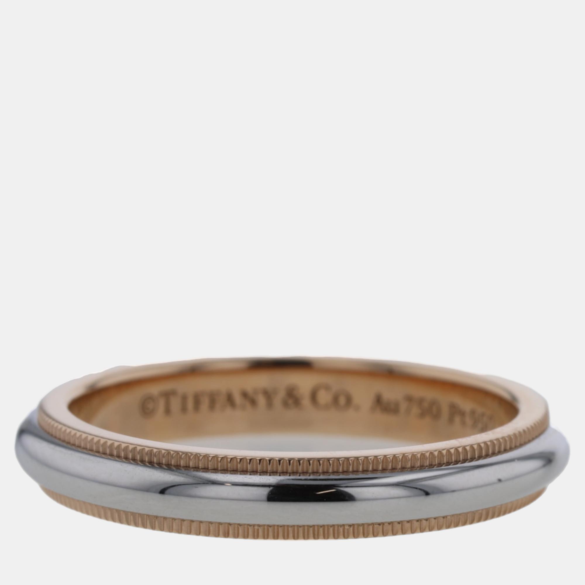 

Tiffany & Co. Tiffany Essential Band Milgrain 18K Yellow Gold Platinum Ring EU 57