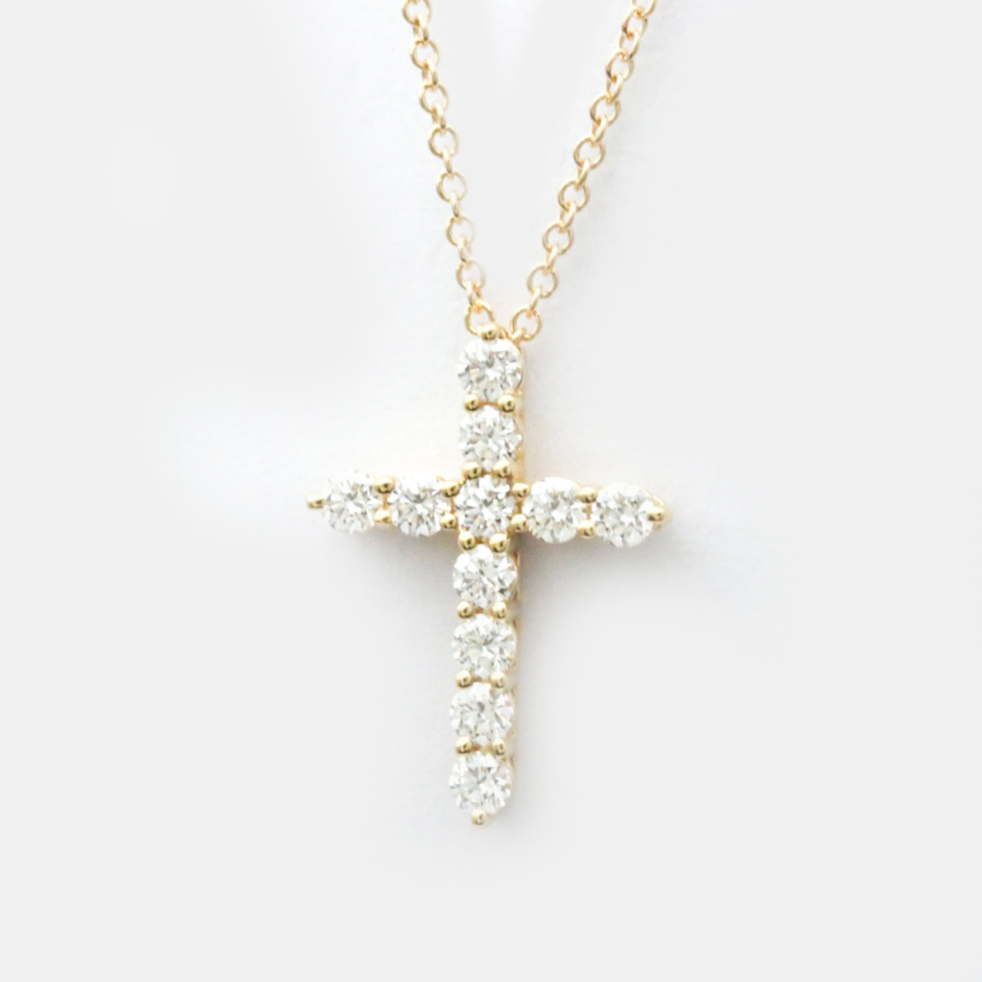 Pre-owned Tiffany & Co Small Cross 18k Rose Gold Diamond Necklace
