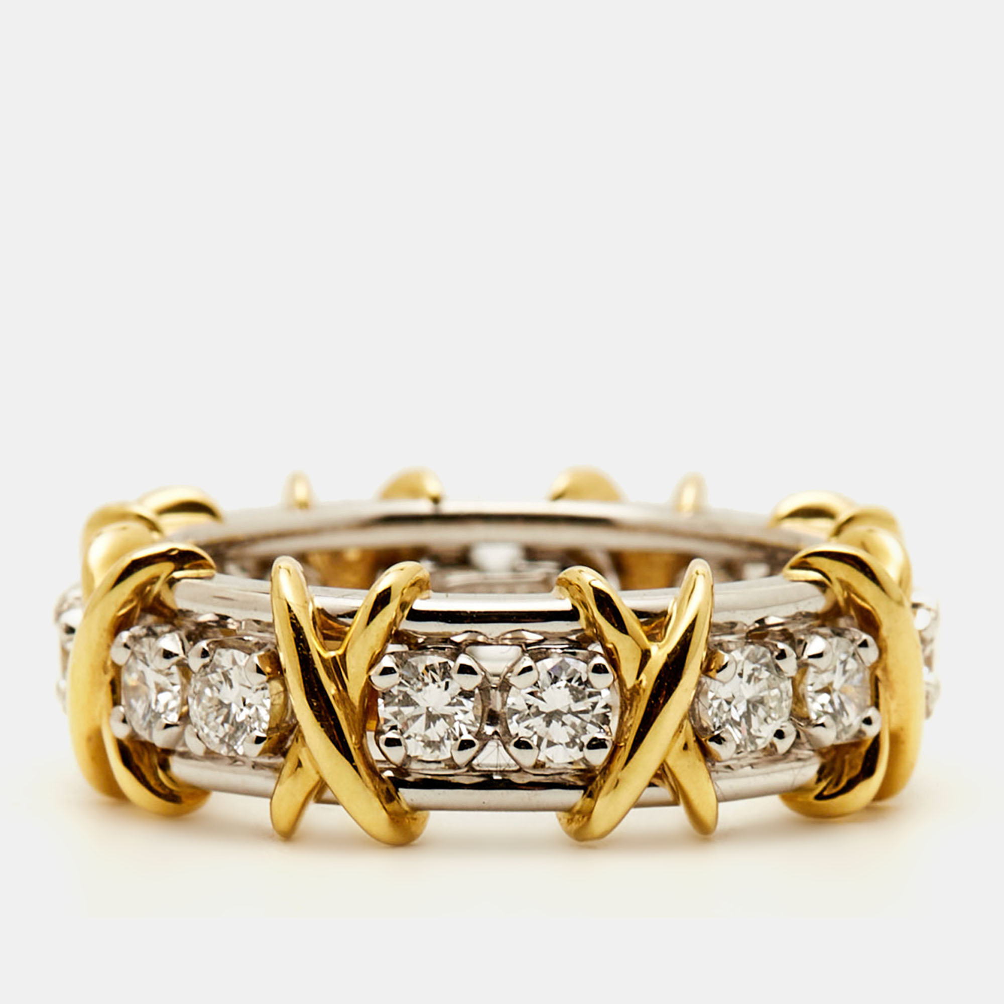 

Tiffany & Co. Schlumberger® Sixteen Stone Diamond Platinum 18k Yellow Gold Ring Size
