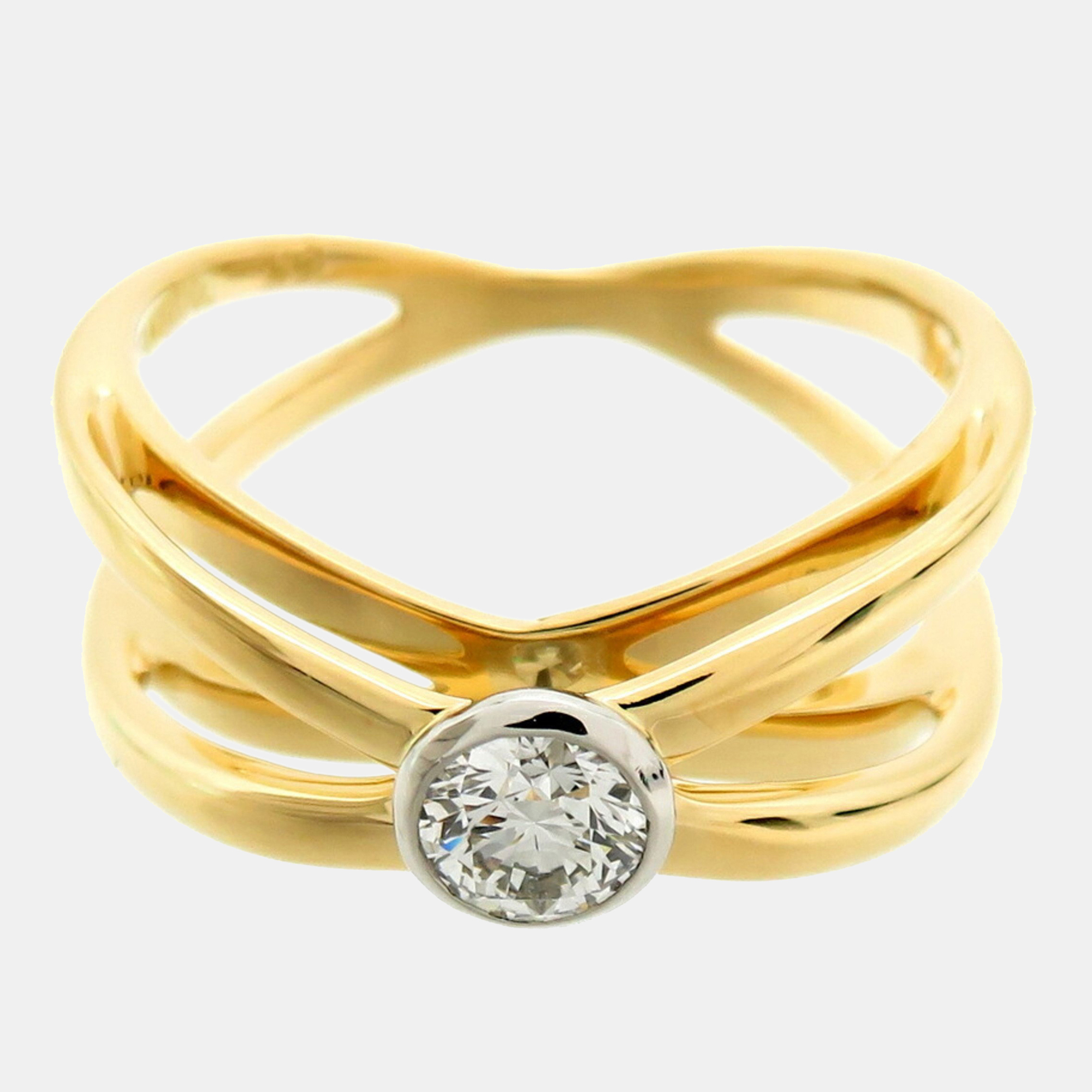 

Tiffany & Co. 18K Yellow Gold and Diamond Cross Ring EU 52