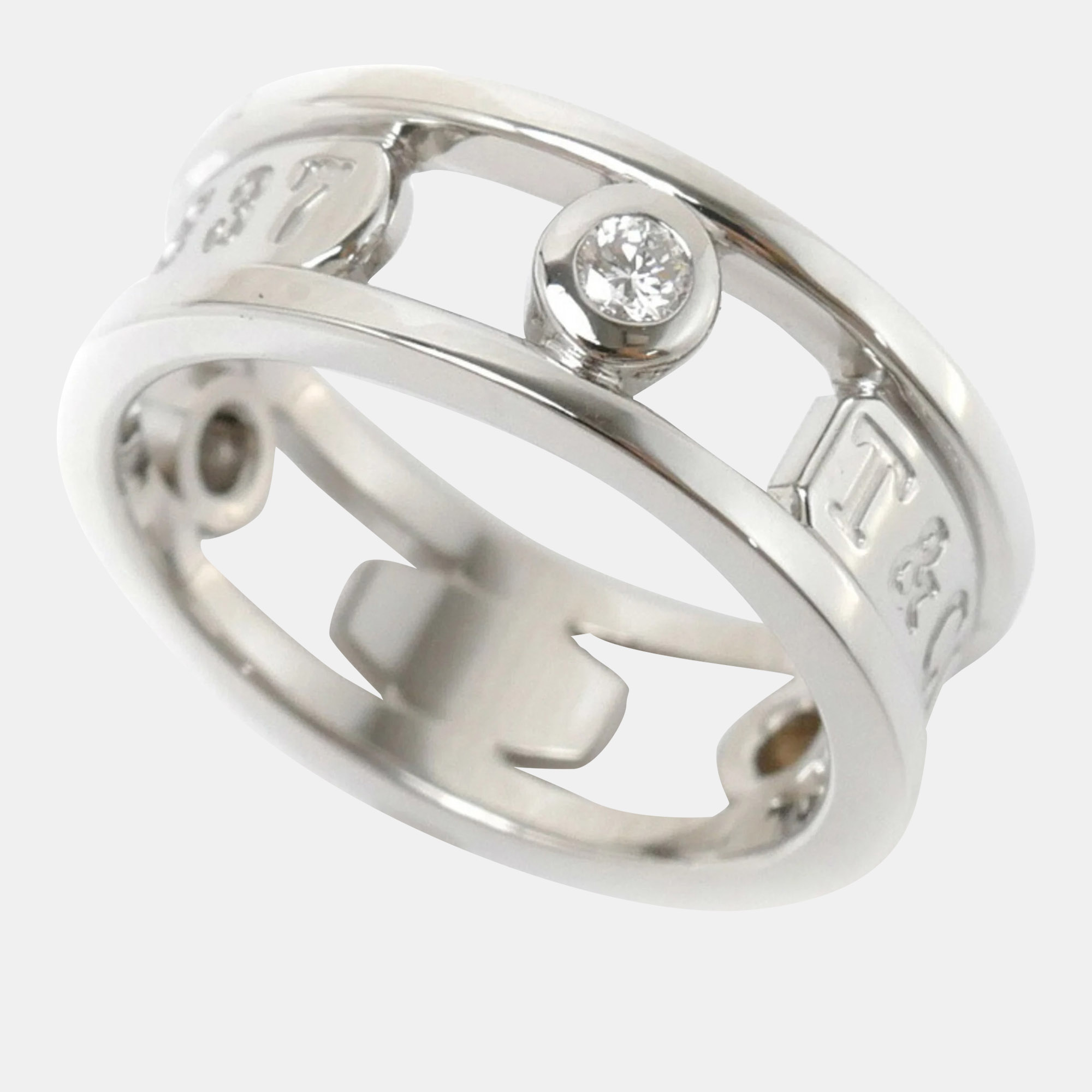 Pre-owned Tiffany & Co Tiffany 18k White Gold 0.18 Ct Diamond 1837 Ring Eu 49