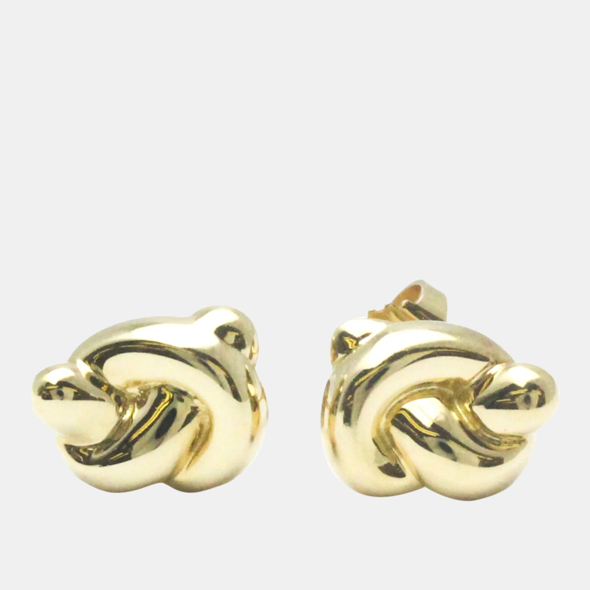 Pre-owned Tiffany & Co 18k Yellow Gold Knot Stud Earrings