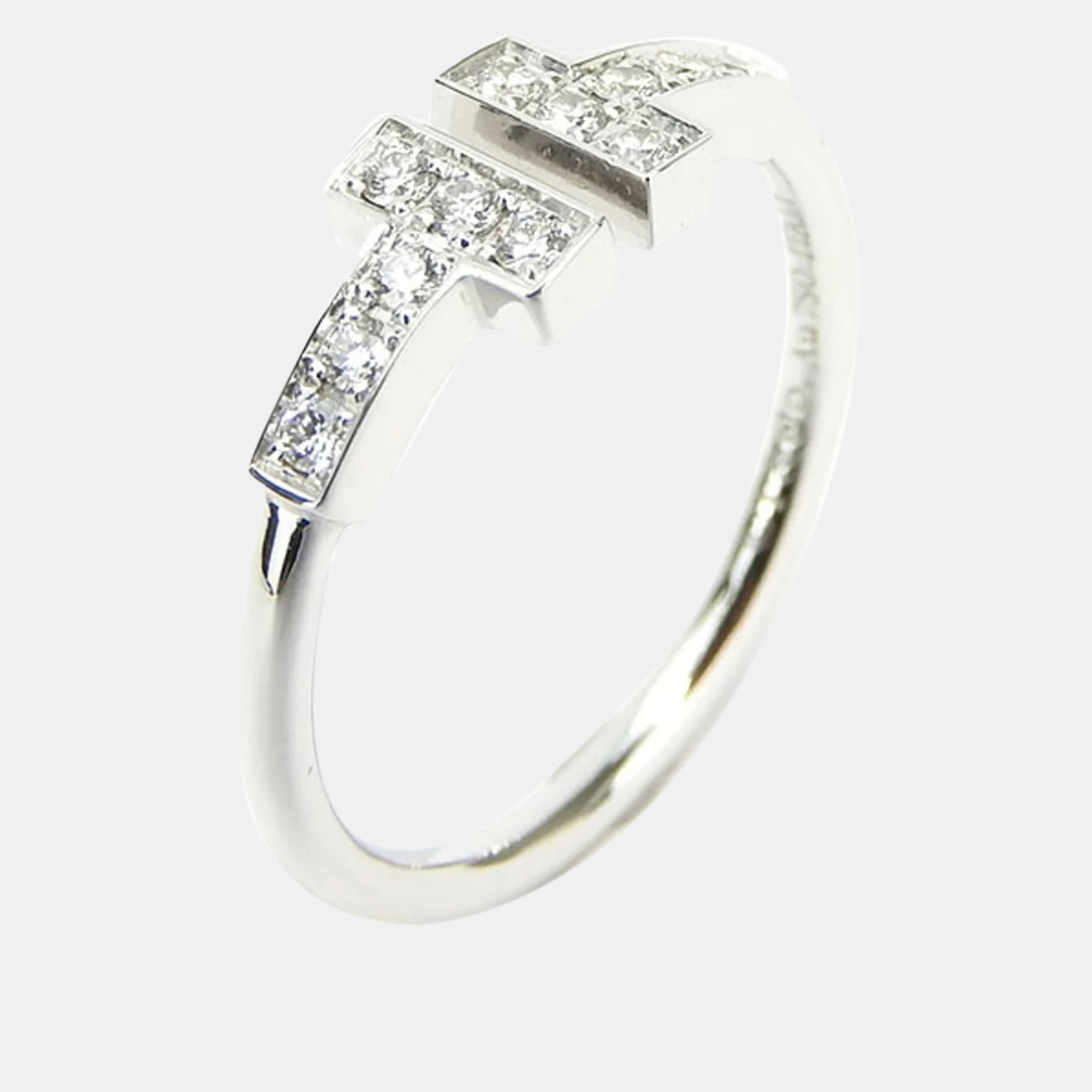 

Tiffany & Co. 18K White Gold and Diamond T Wire Band Ring EU 51