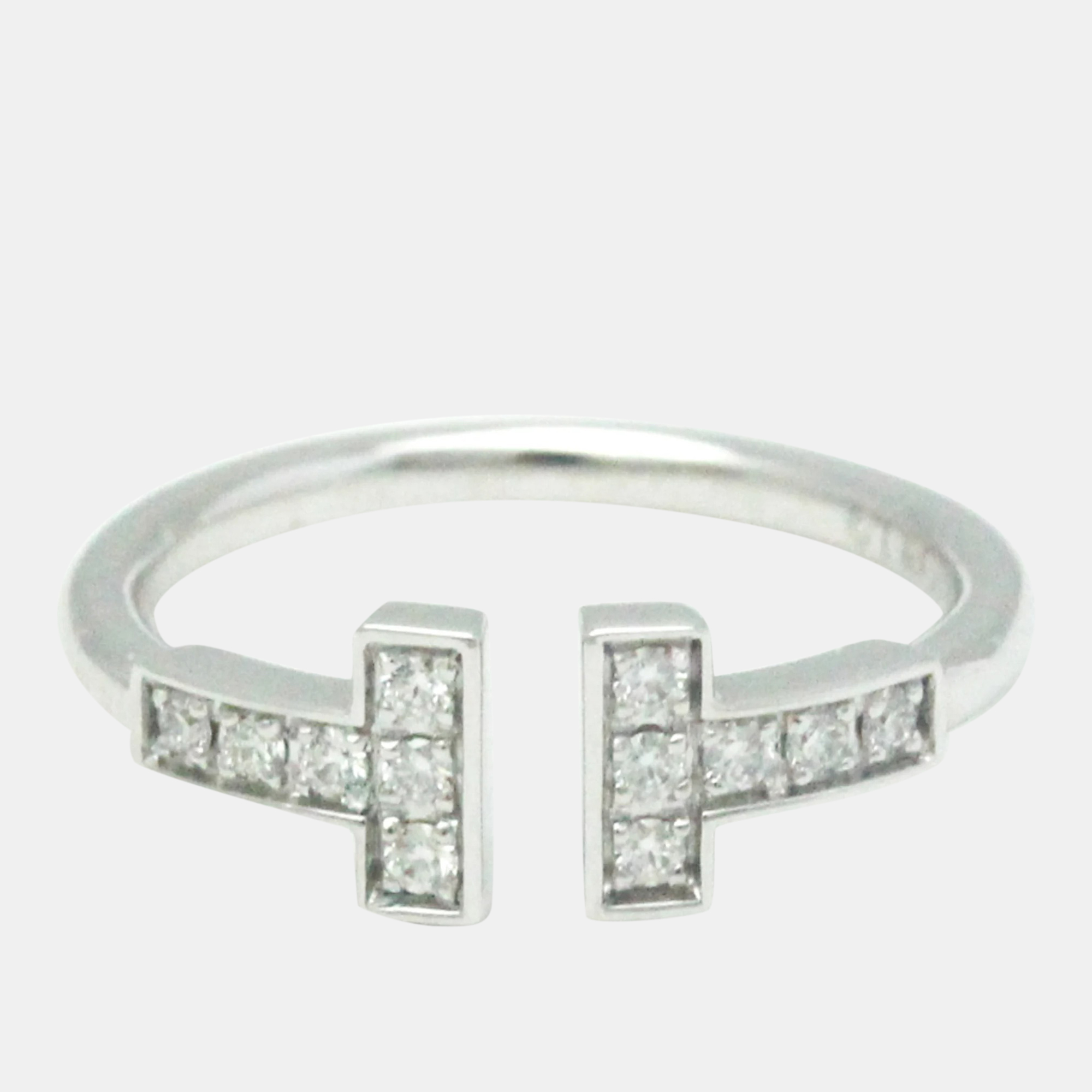 

Tiffany & Co. 18K White Gold and Diamond T Wire Band Ring EU 47