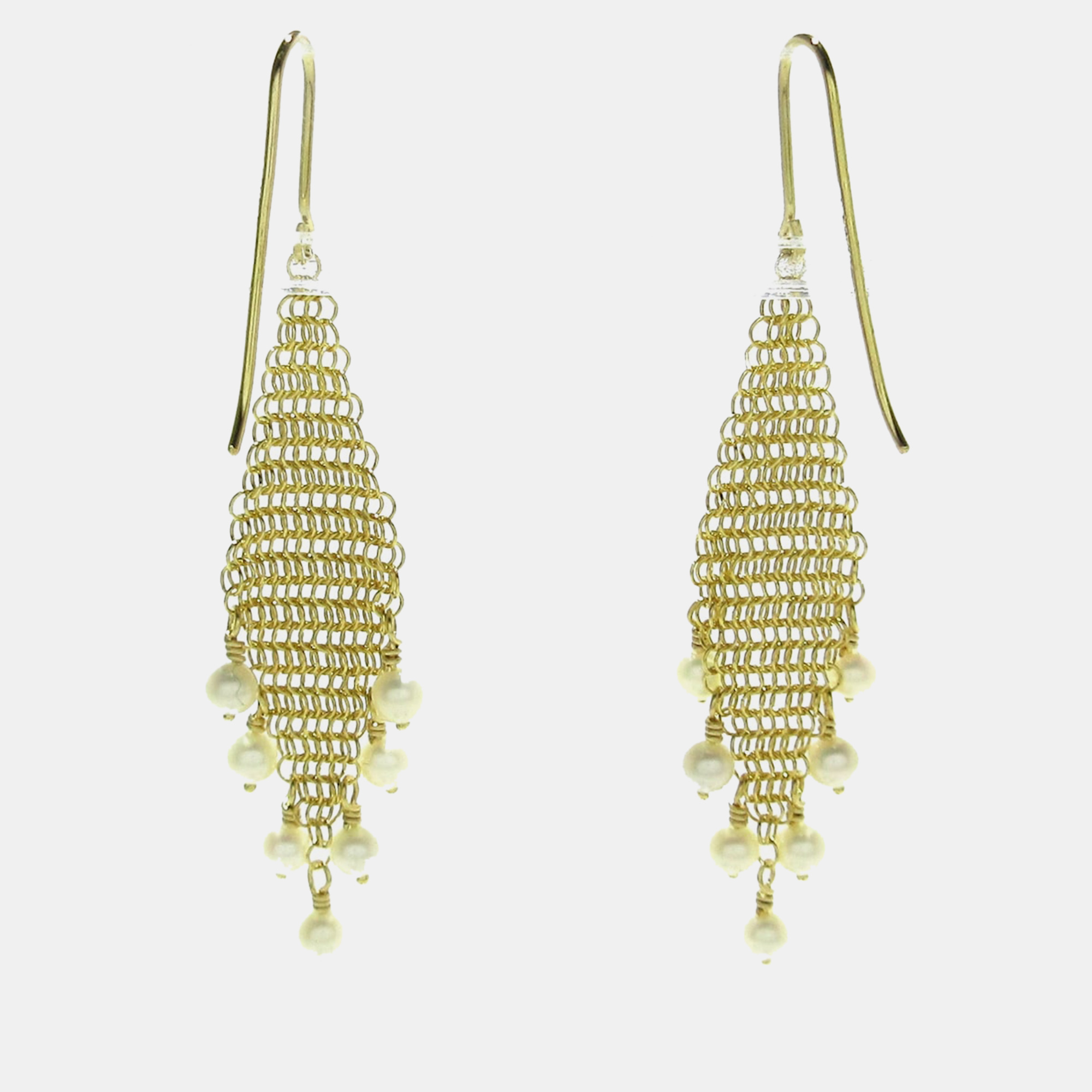 

Tiffany & Co. 18K Yellow Gold Pearl Mesh Fringe Earrings
