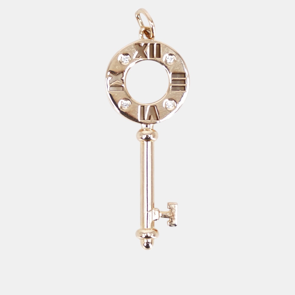Pre-owned Tiffany & Co 18k Rose Gold And Diamond Atlas Pierced Key Pendant