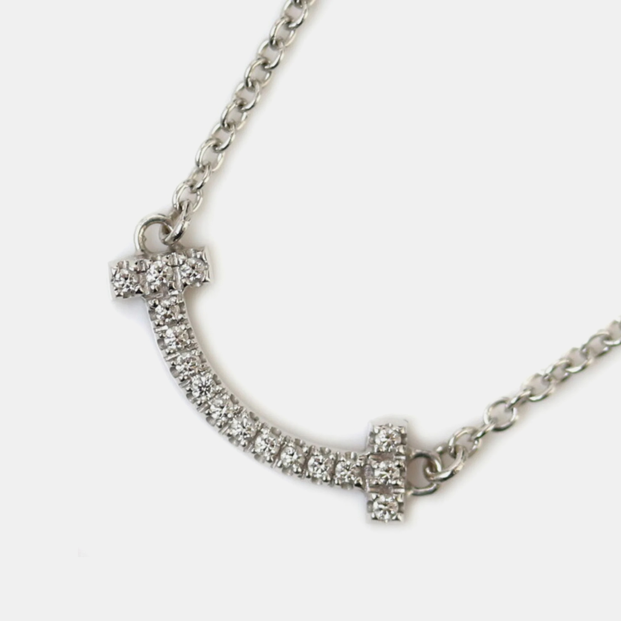 

Tiffany & Co. 18K White Gold and Diamond T Smile Pendant Necklace