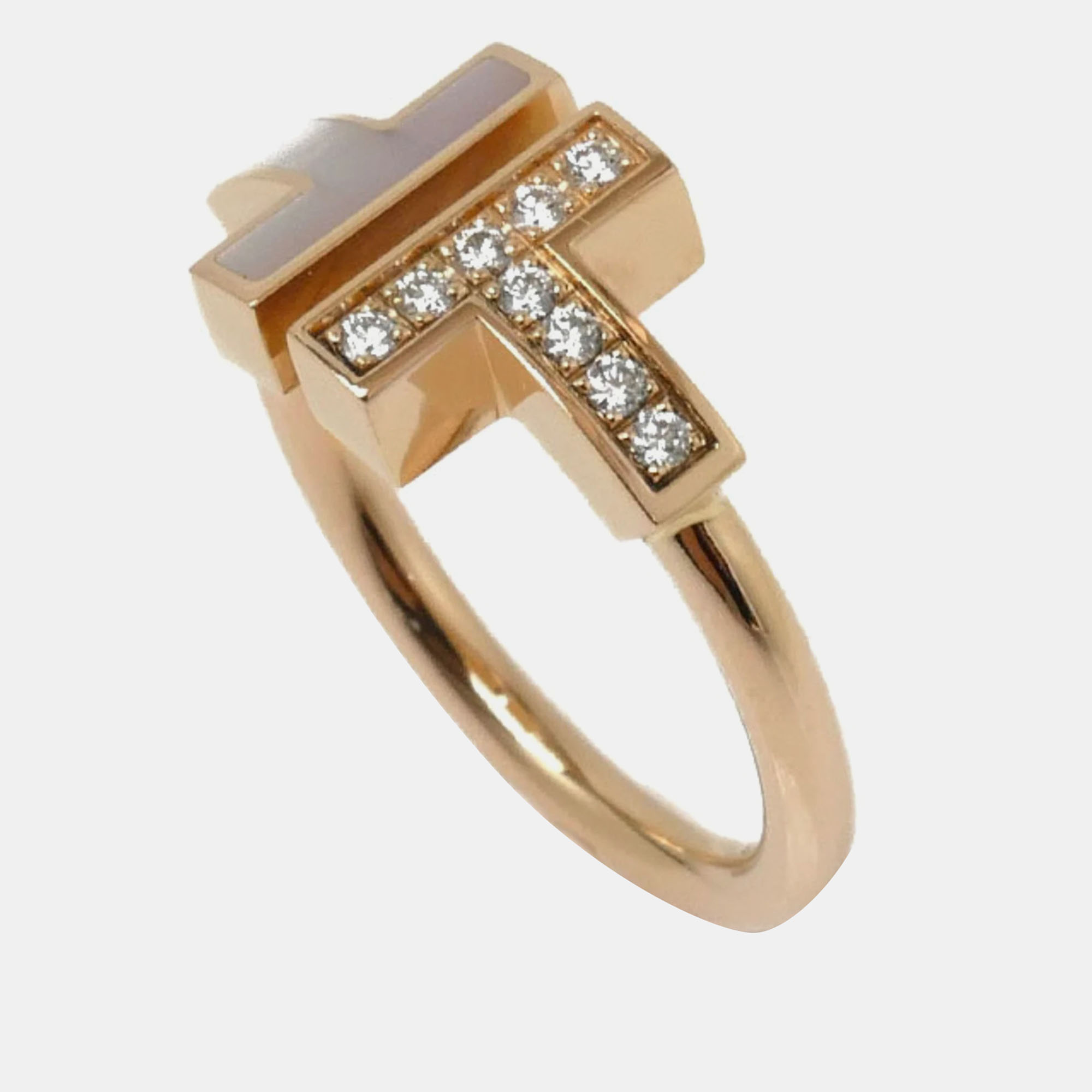 

Tiffany & Co. 18K Rose Gold and Diamond T-Wire Band Ring EU 48