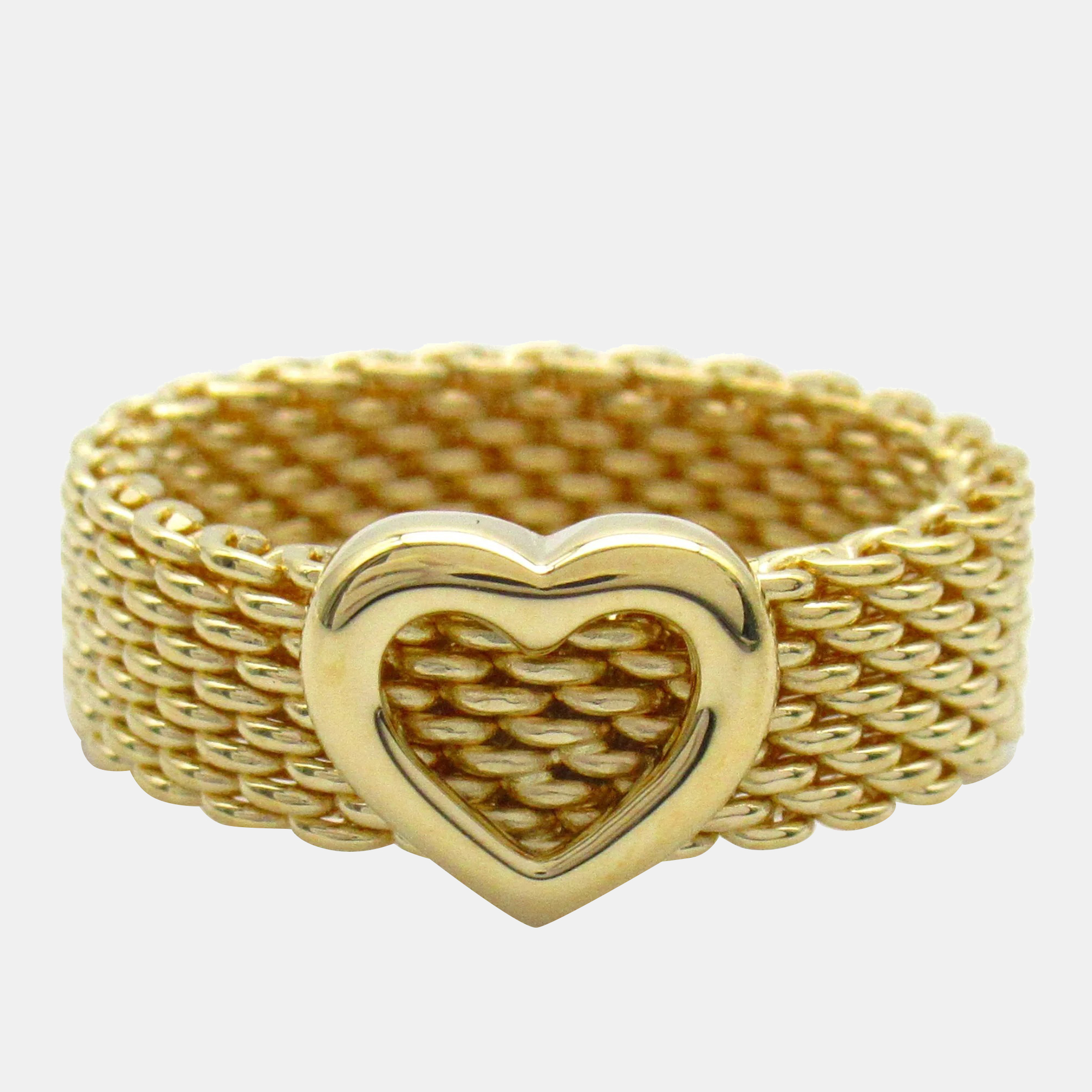

Tiffany & Co. 18K Yellow Gold Heart Somerset Mesh Band Ring EU 51