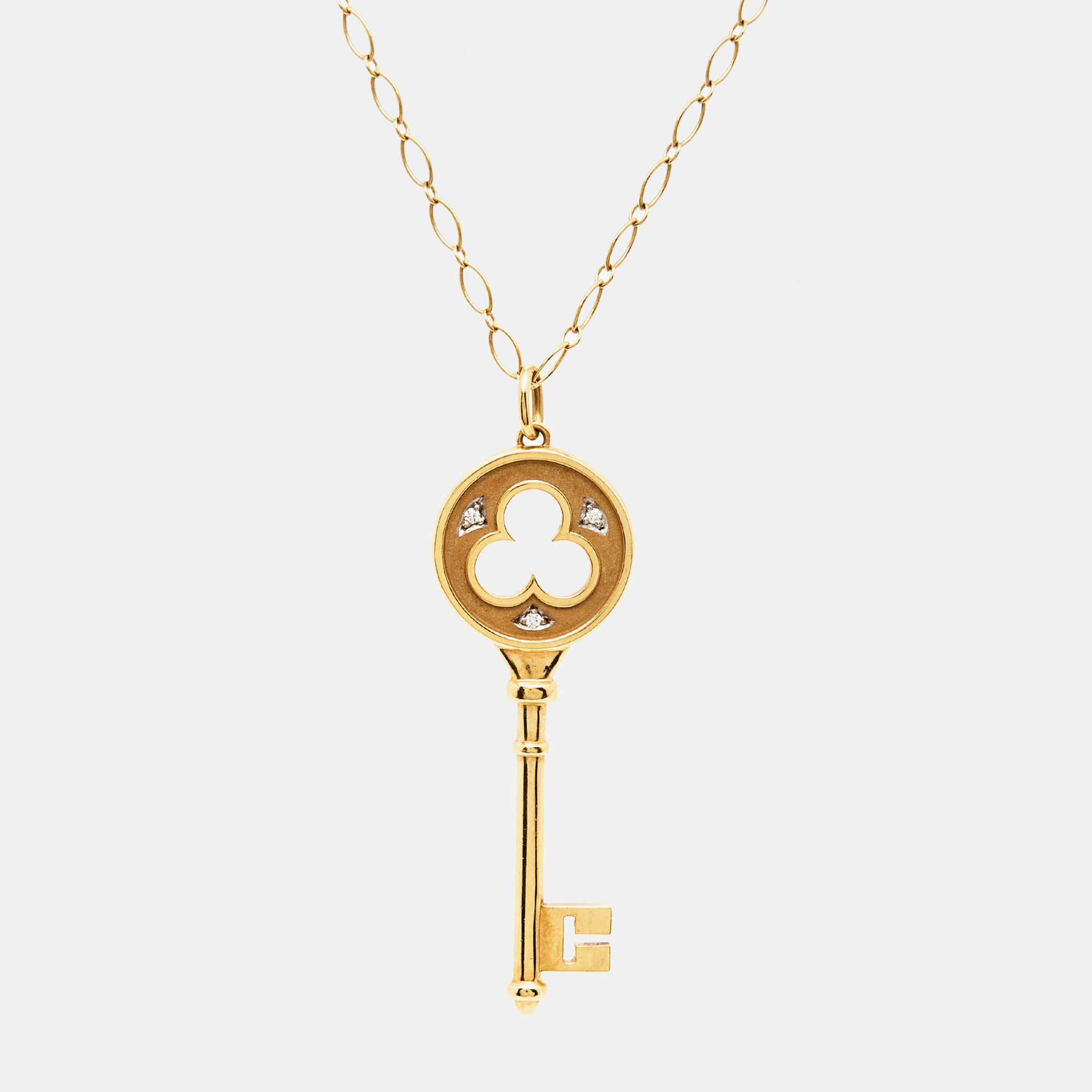 Pre-owned Tiffany & Co Crown Key Diamond 18k Two Tone Gold Pendant Necklace