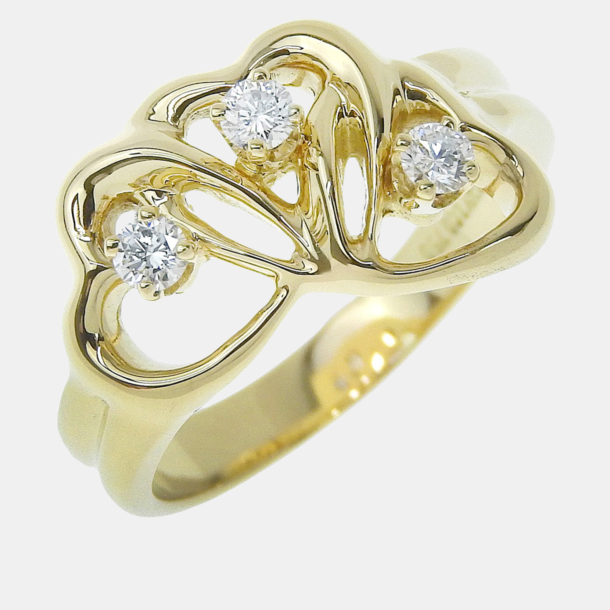 Pre-owned Tiffany & Co Yellow Gold Diamond Triple Heart Ring 46