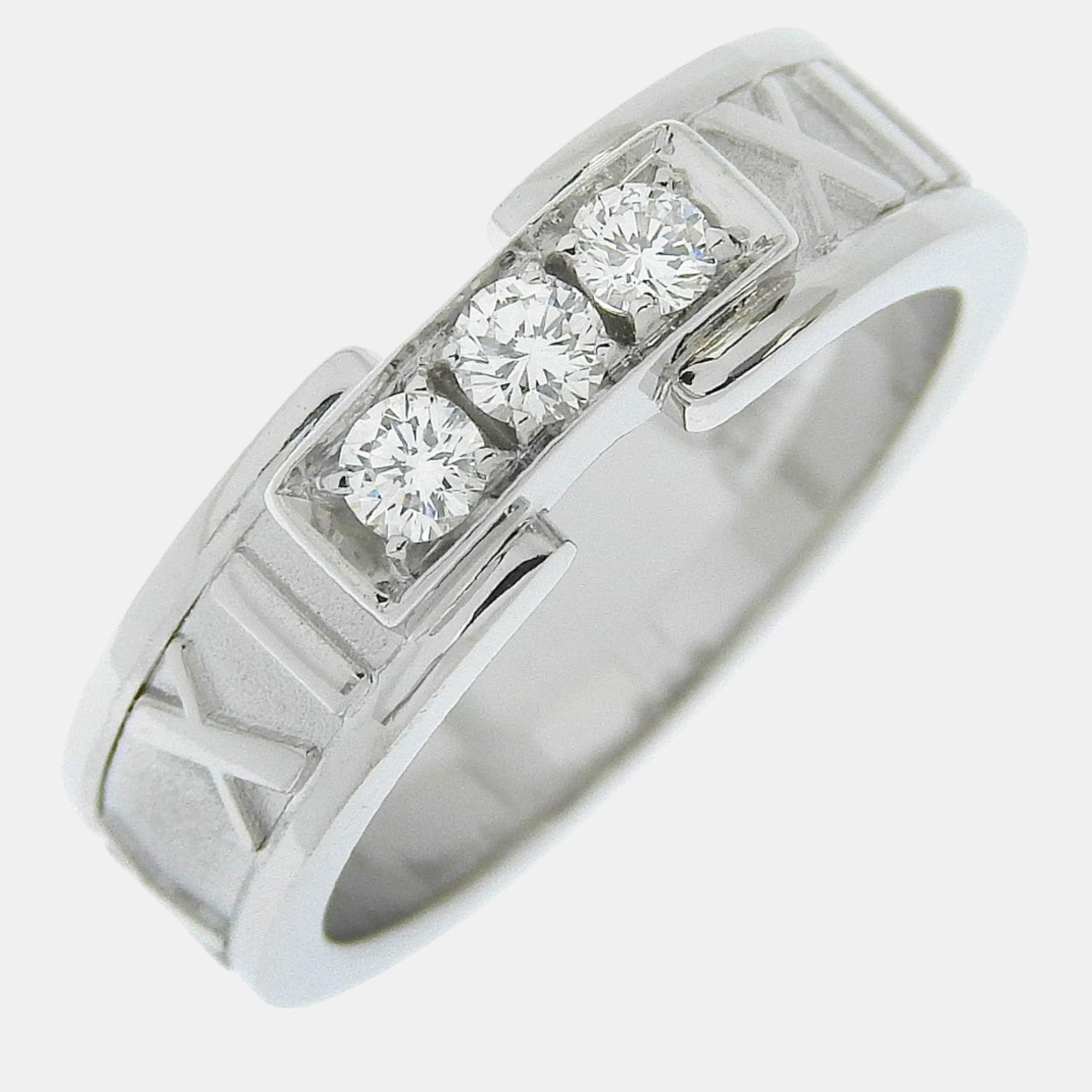 

Tiffany & Co 18K White Gold Diamonds Atlas Ring 51