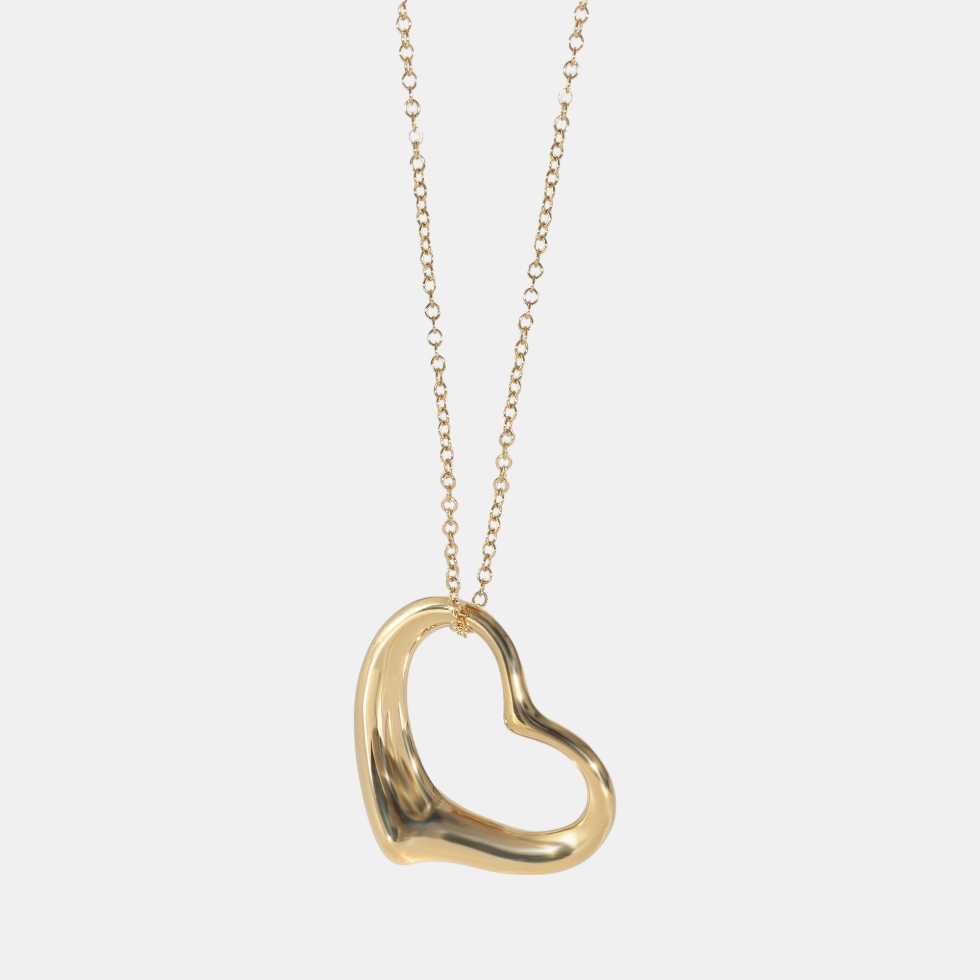 Pre-owned Tiffany & Co Elsa Peretti Open Heart Pendant In 18k Yellow Gold