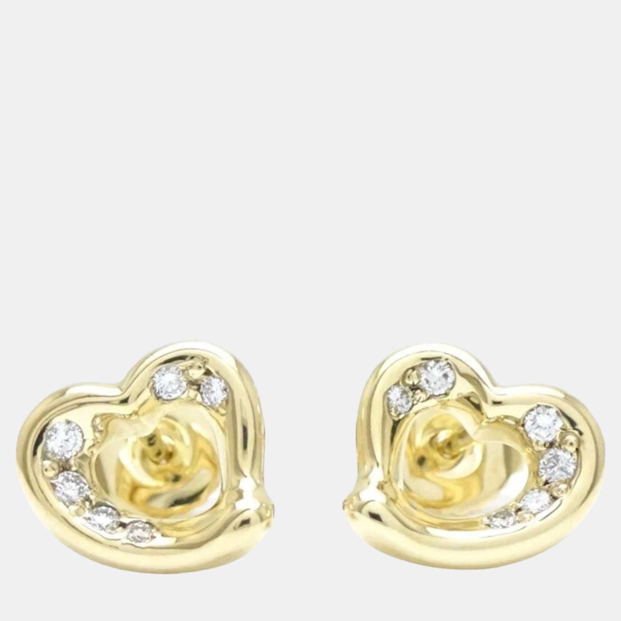 Pre-owned Tiffany & Co Tiffany &co. 18k Yellow Gold Open Heart Diamond Earrings