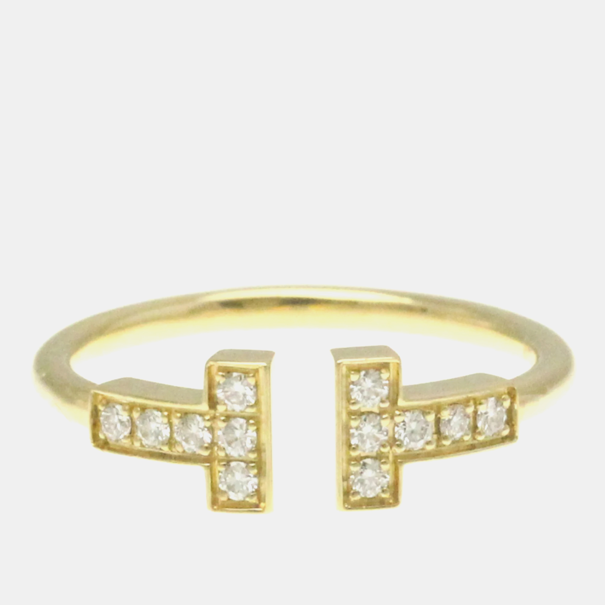 Pre-owned Tiffany & Co 18k Yellow Gold And Diamond T Wire Ring Eu 53