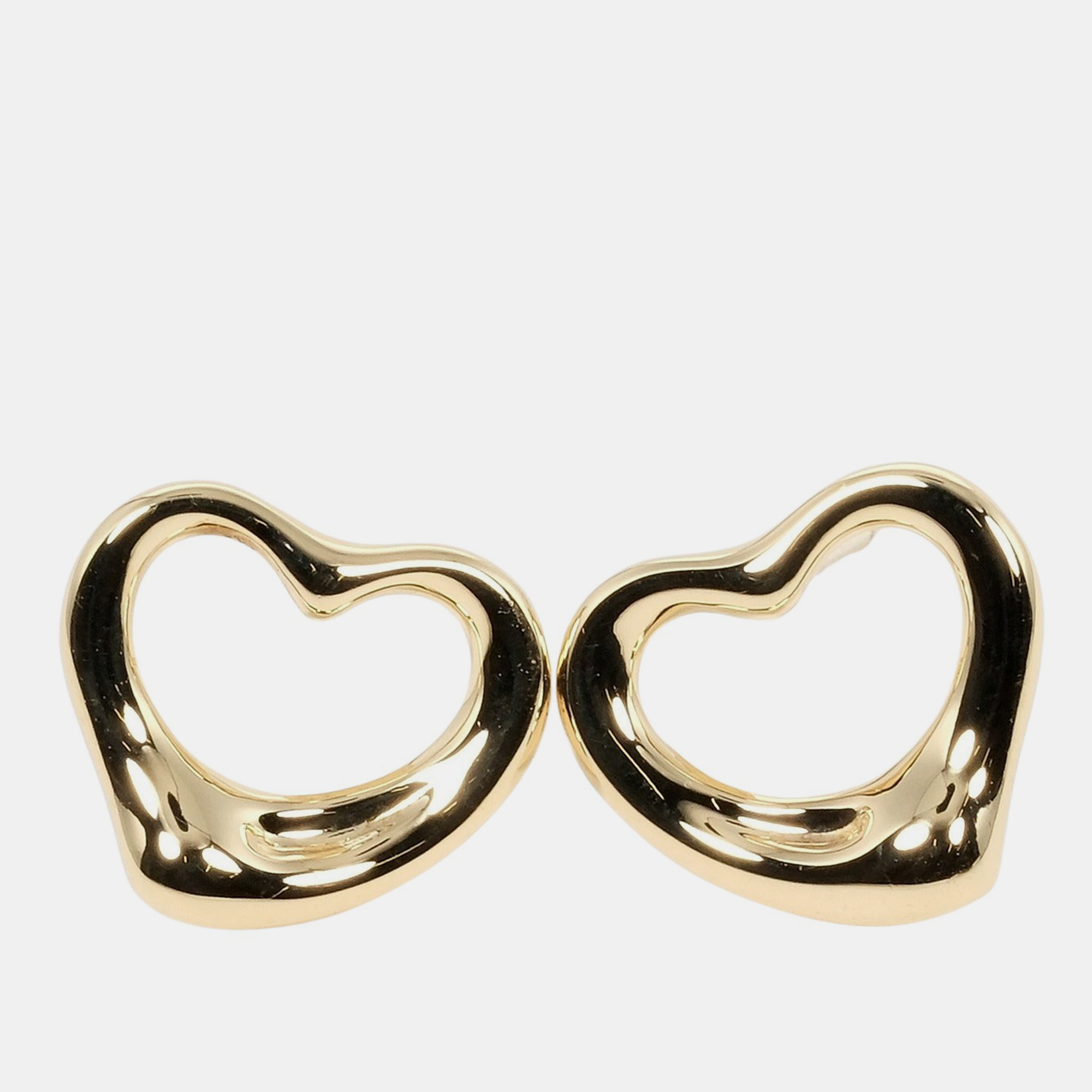 Pre-owned Tiffany & Co 18k Yellow Gold Elsa Peretti Open Heart Stud Earrings