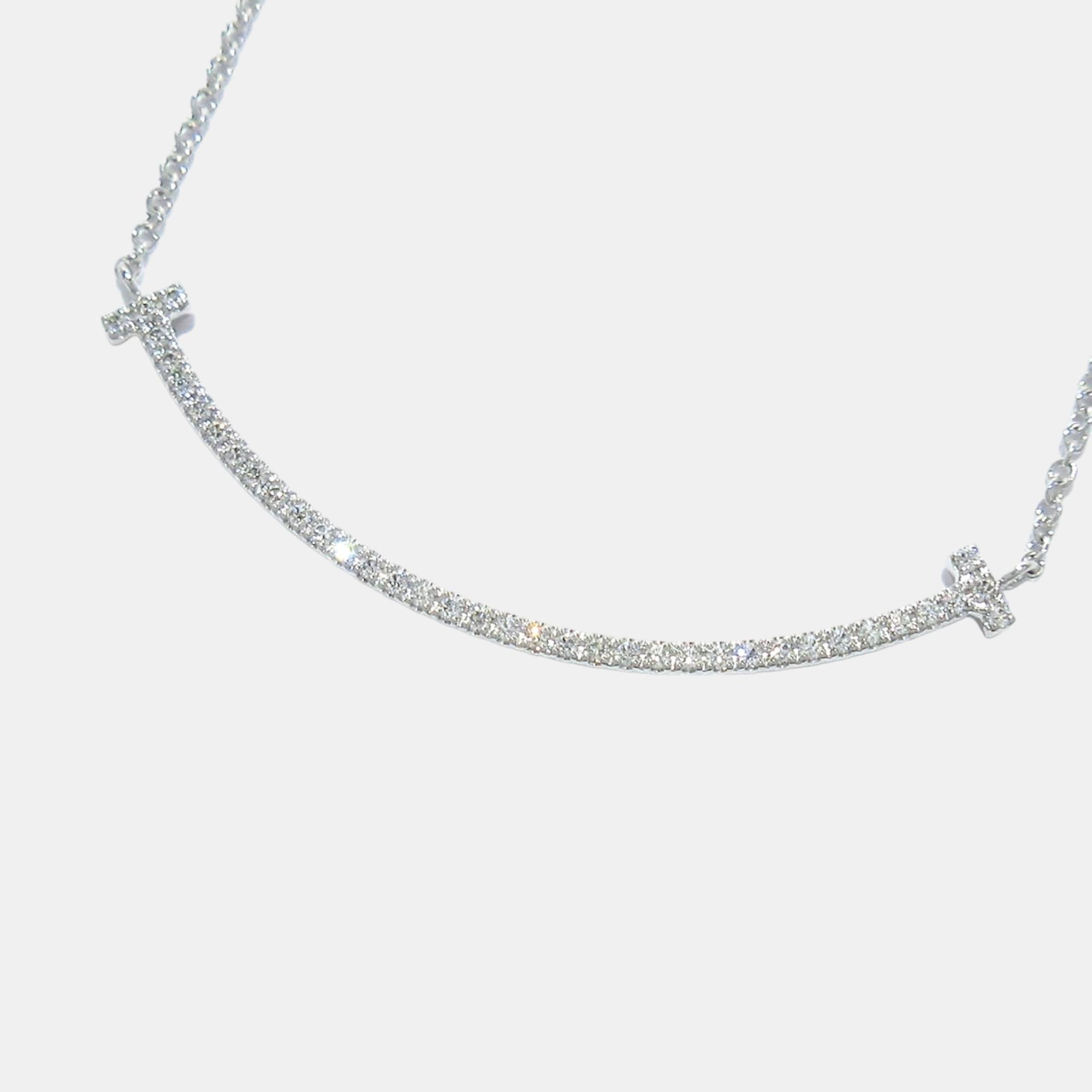 

Tiffany & Co 18K White Gold Diamond T Smile Necklace