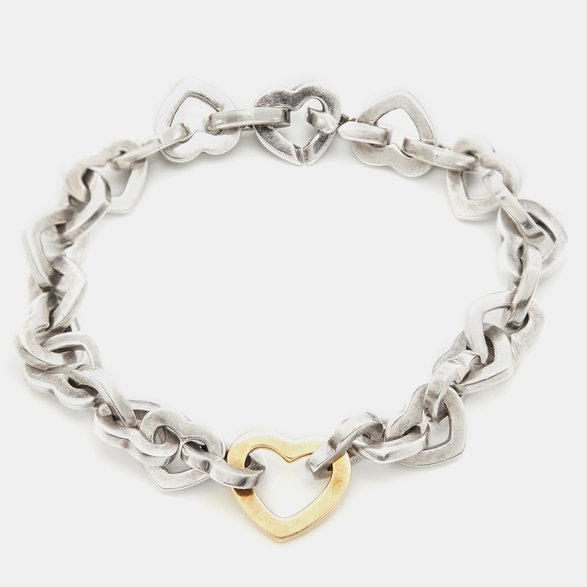 

Tiffany & Co. Heart Link Sterling Silver 18k Yellow Gold Bracelet