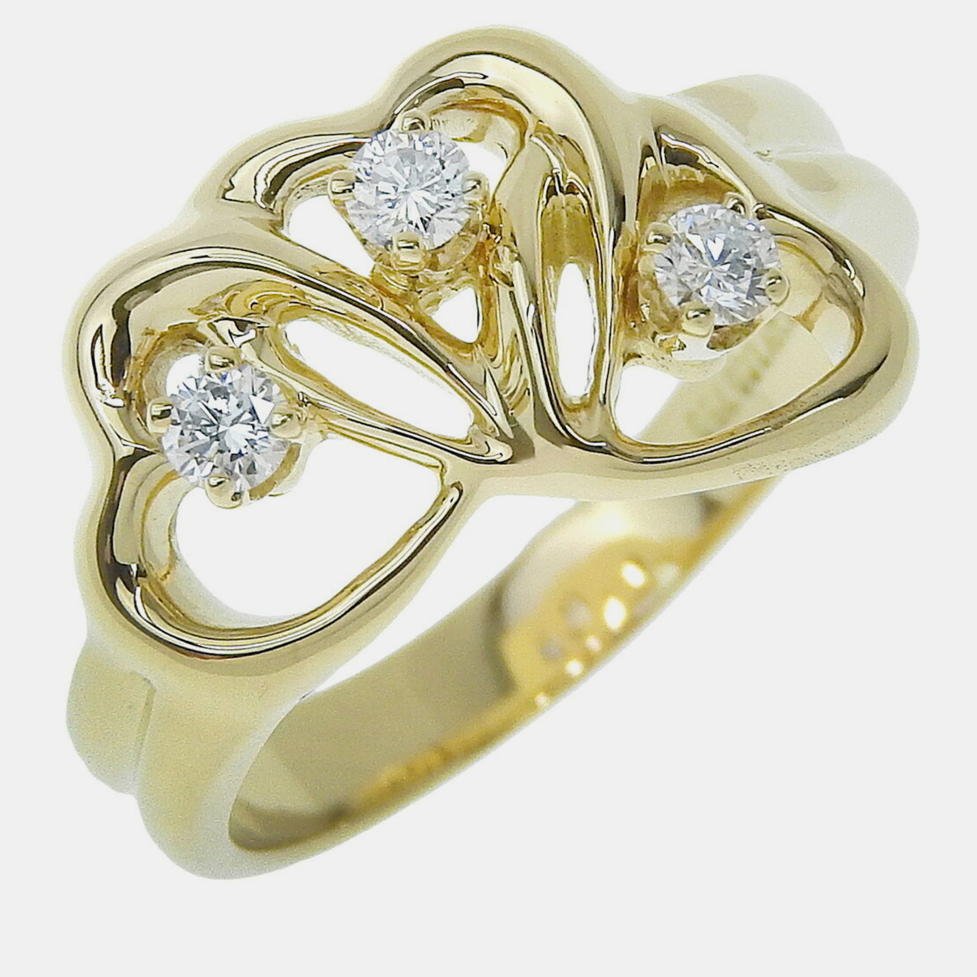 

Tiffany &Co. 18K Yellow Gold Diamond Triple Heart Ring US 10