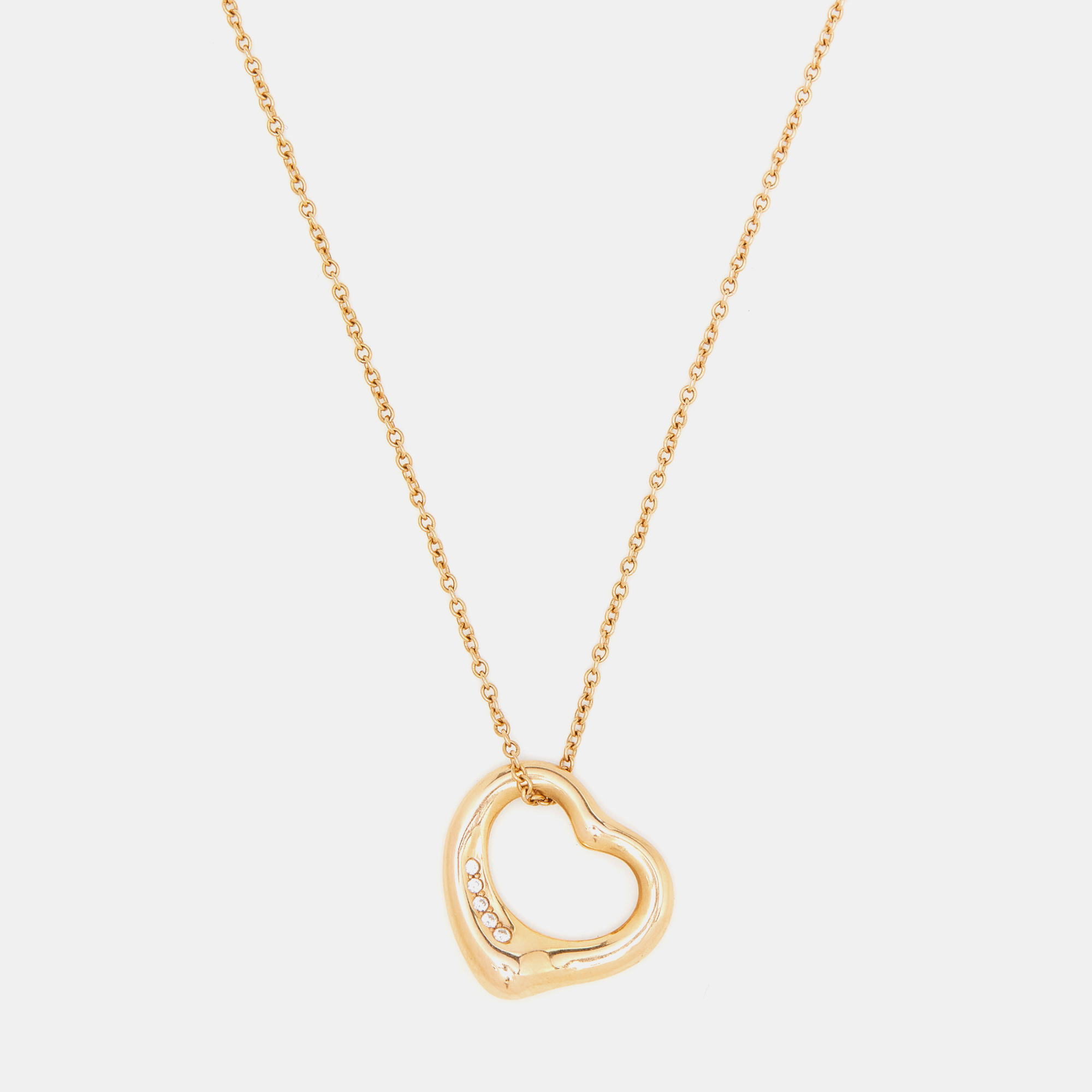 

Tiffany & Co. Elsa Peretti Open Heart Diamond 18k Rose Gold Pendant Necklace
