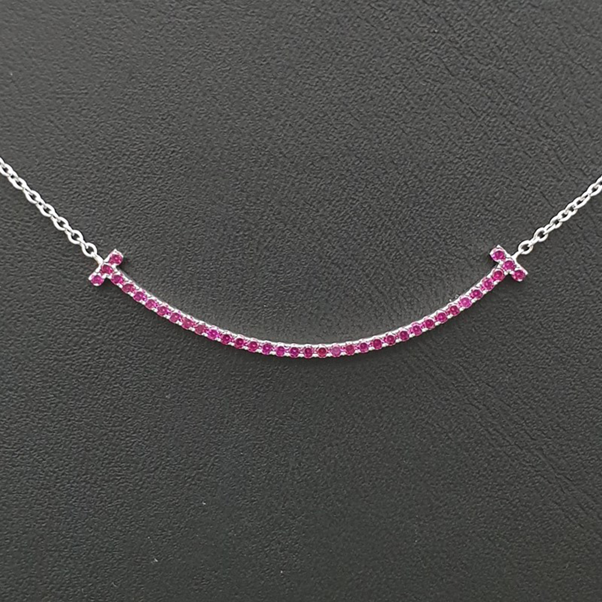 

Tiffany & Co. 18K White Gold Ruby T Smile Pendant Necklace