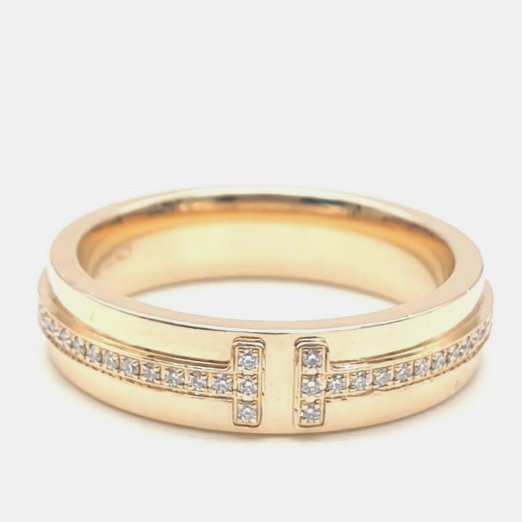 Pre-owned Tiffany & Co Pink Gold Diamond T Narrow Ring K 9.5 Eu 49/50