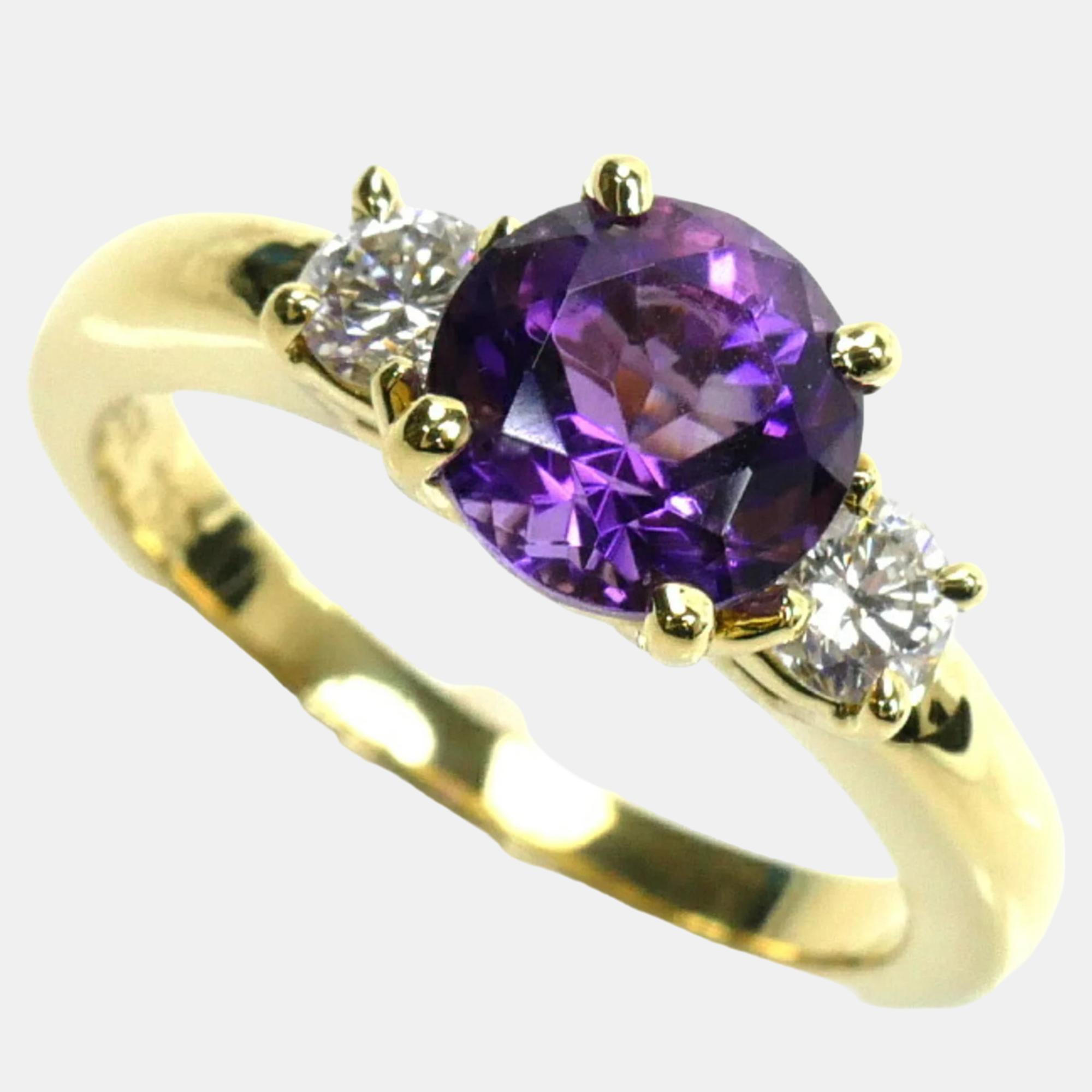 

Tiffany & Co. 18K Yellow Gold, Amethyst and Diamond Solitaire Ring EU 51