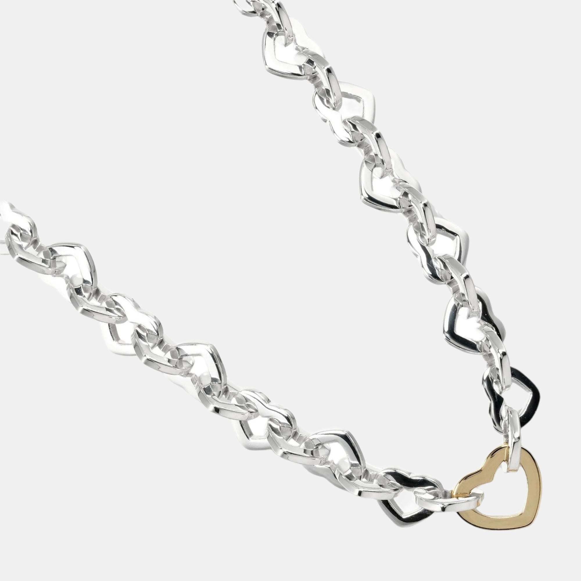 

Tiffany & Co. Sterling Silver and 18K Yellow Gold Two-Tone Heart Link Choker Necklace