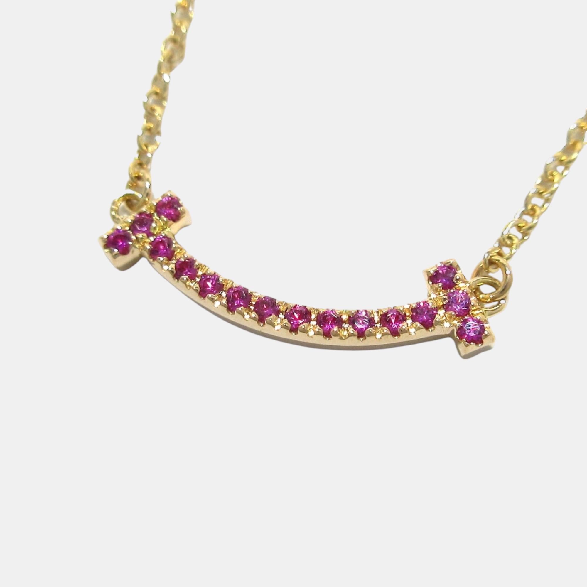 

Tiffany & Co. 18K Rose Gold Pink Sapphire Mini T Smile Pendant Necklace