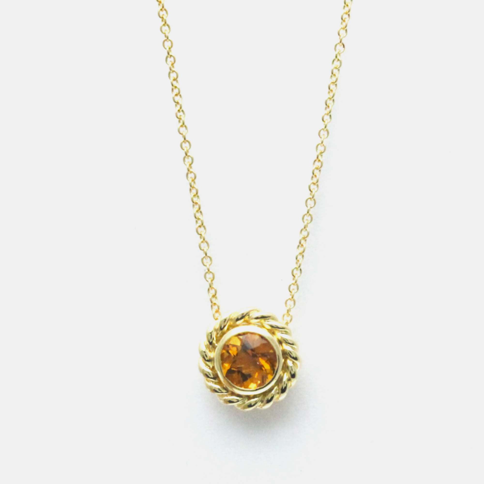 Pre-owned Tiffany & Co 18k Yellow Gold And Citrine Pendant Necklace