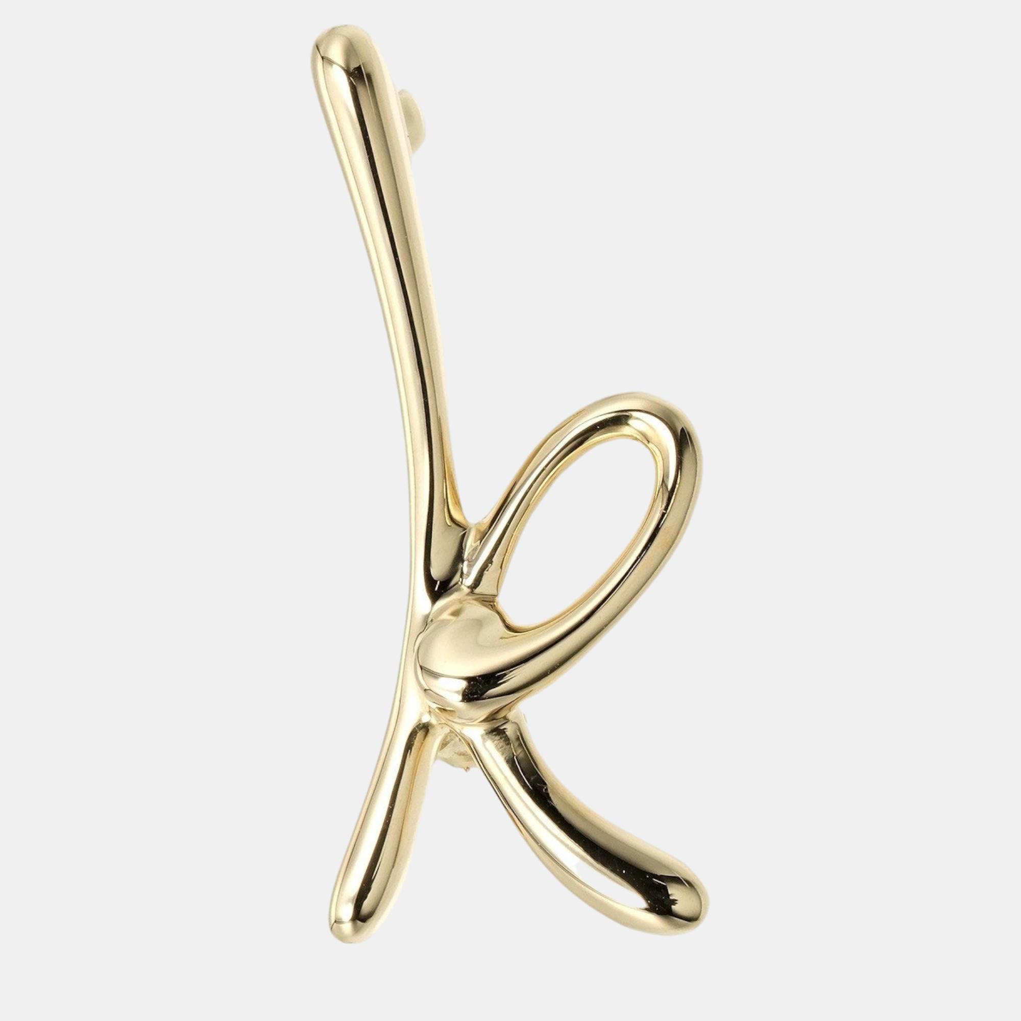 Pre-owned Tiffany & Co 18k Yellow Gold Elsa Peretti Large Alphabet Letter 'k' Brooch