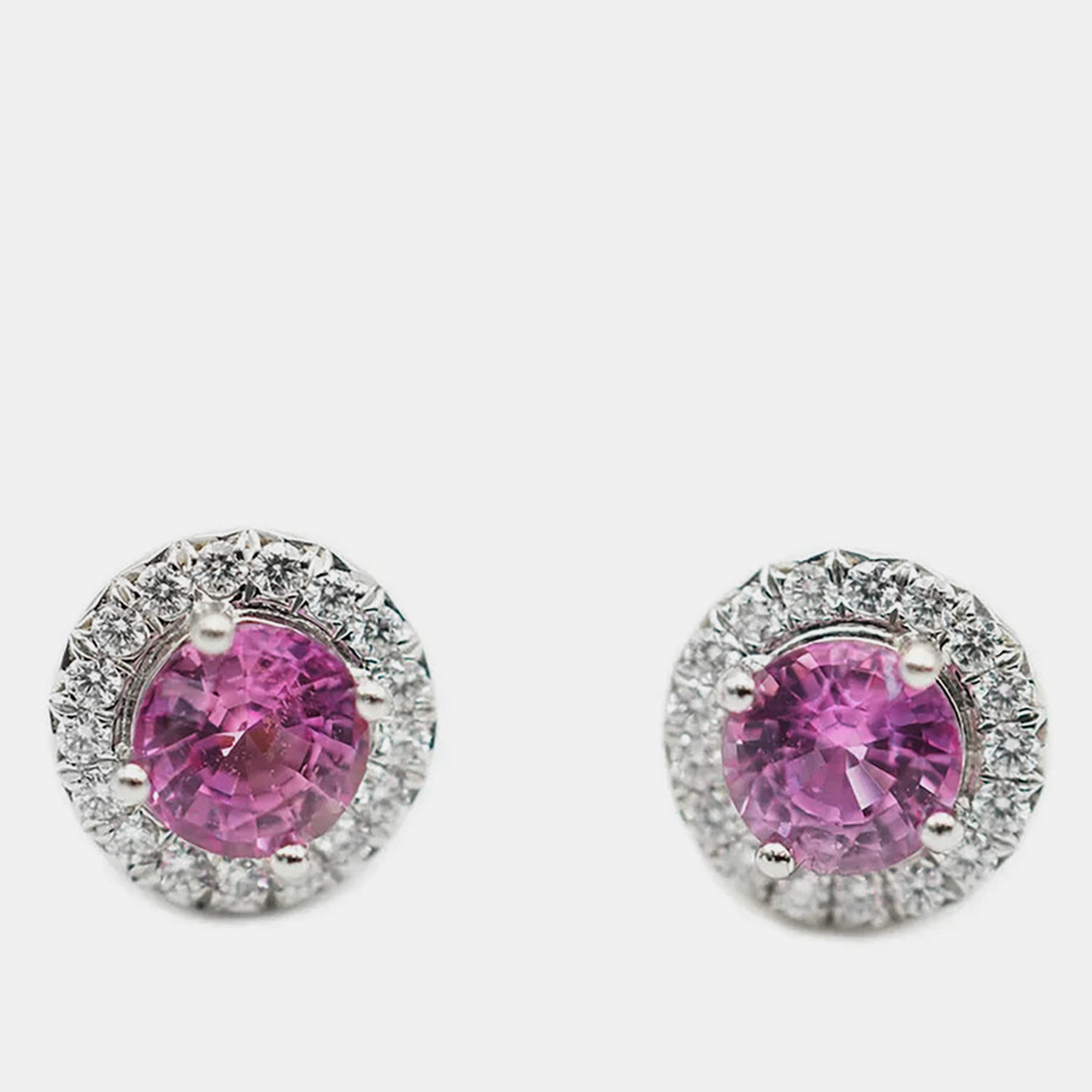 

Tiffany & Co. Platinum Soleste Halo Pink Sapphire & Diamond Earrings