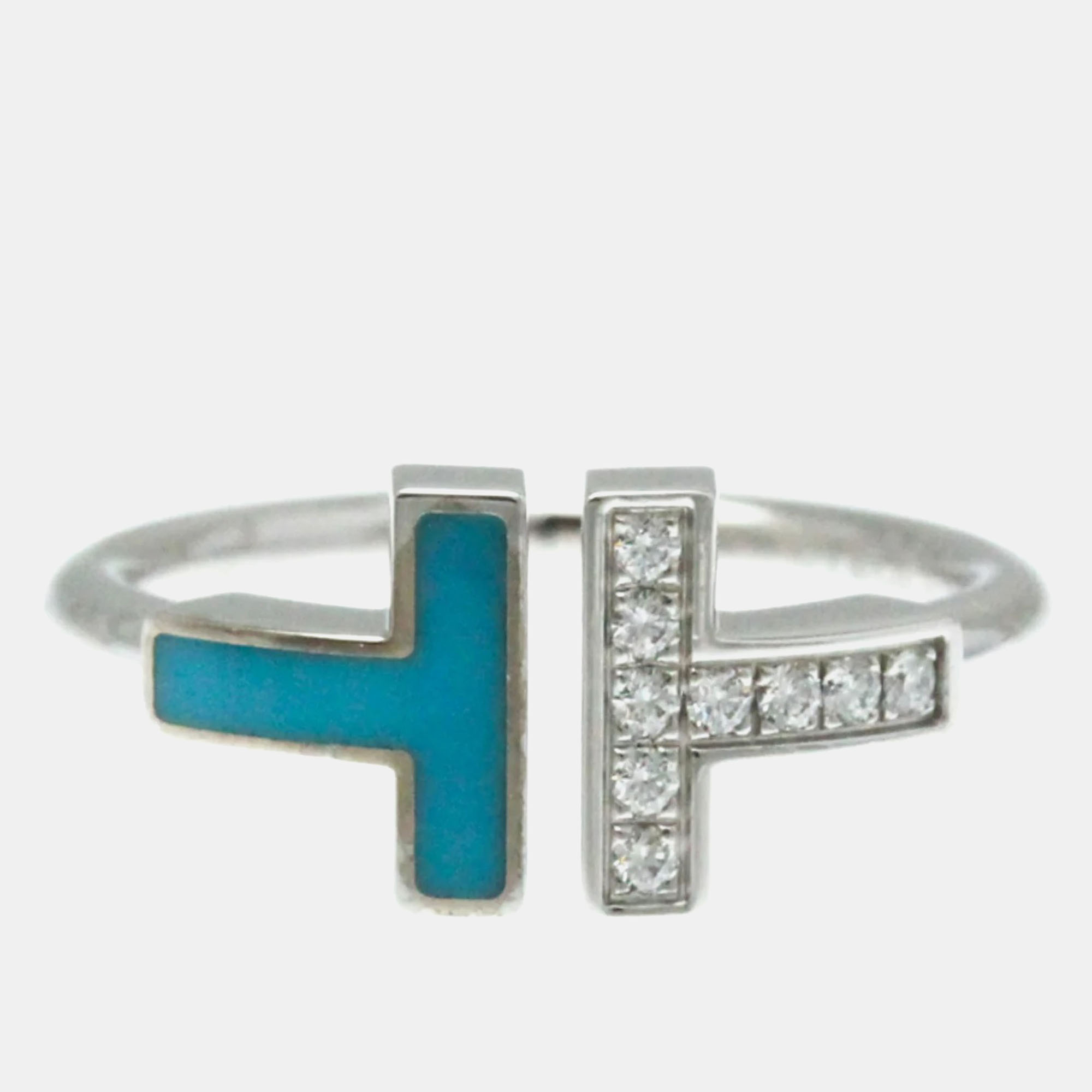 

Tiffany & Co. 18K White Gold and Diamond T Wire Ring EU 52