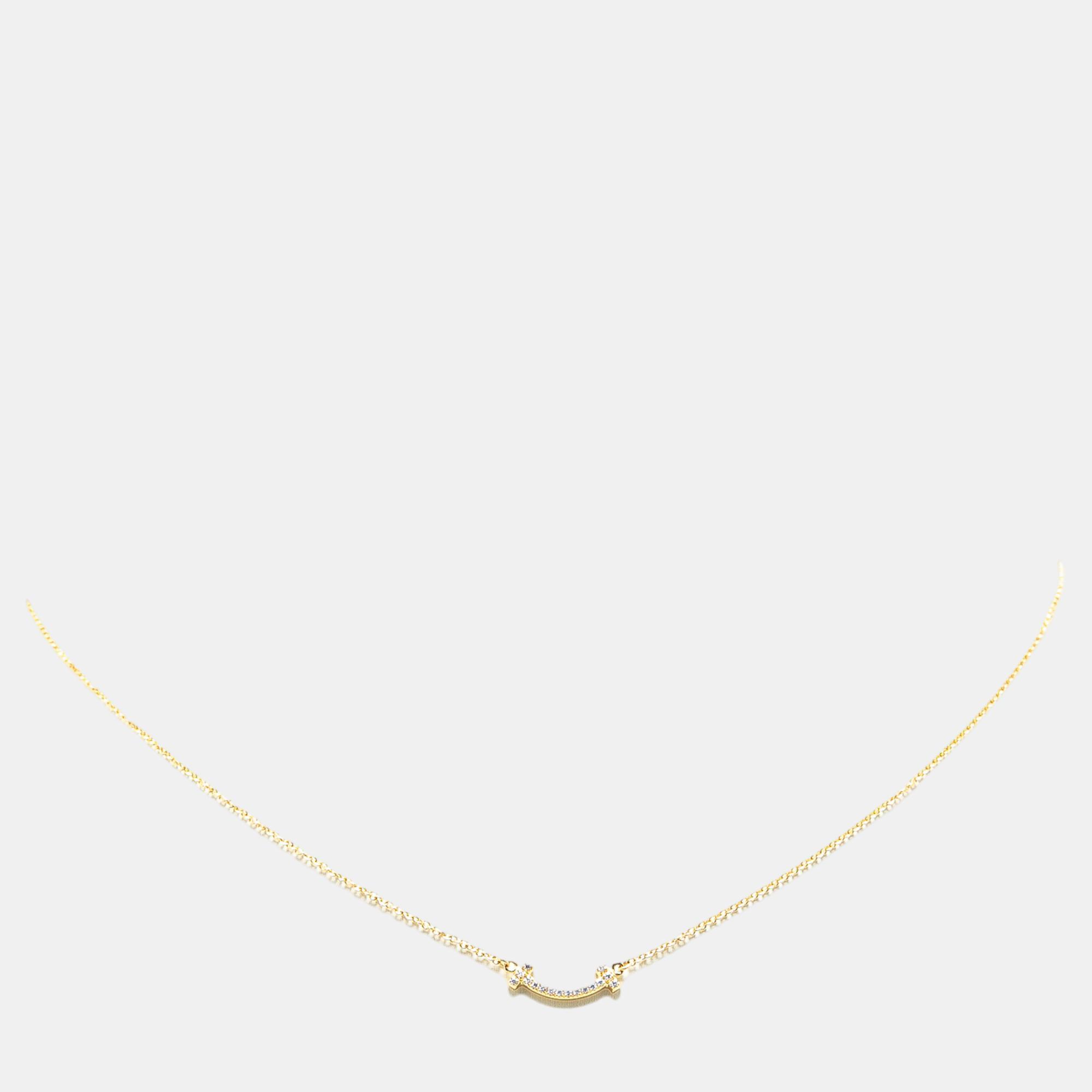 

Tiffany & Co. Mini 18K Yellow Gold with Diamond T Smile Pendant Necklace