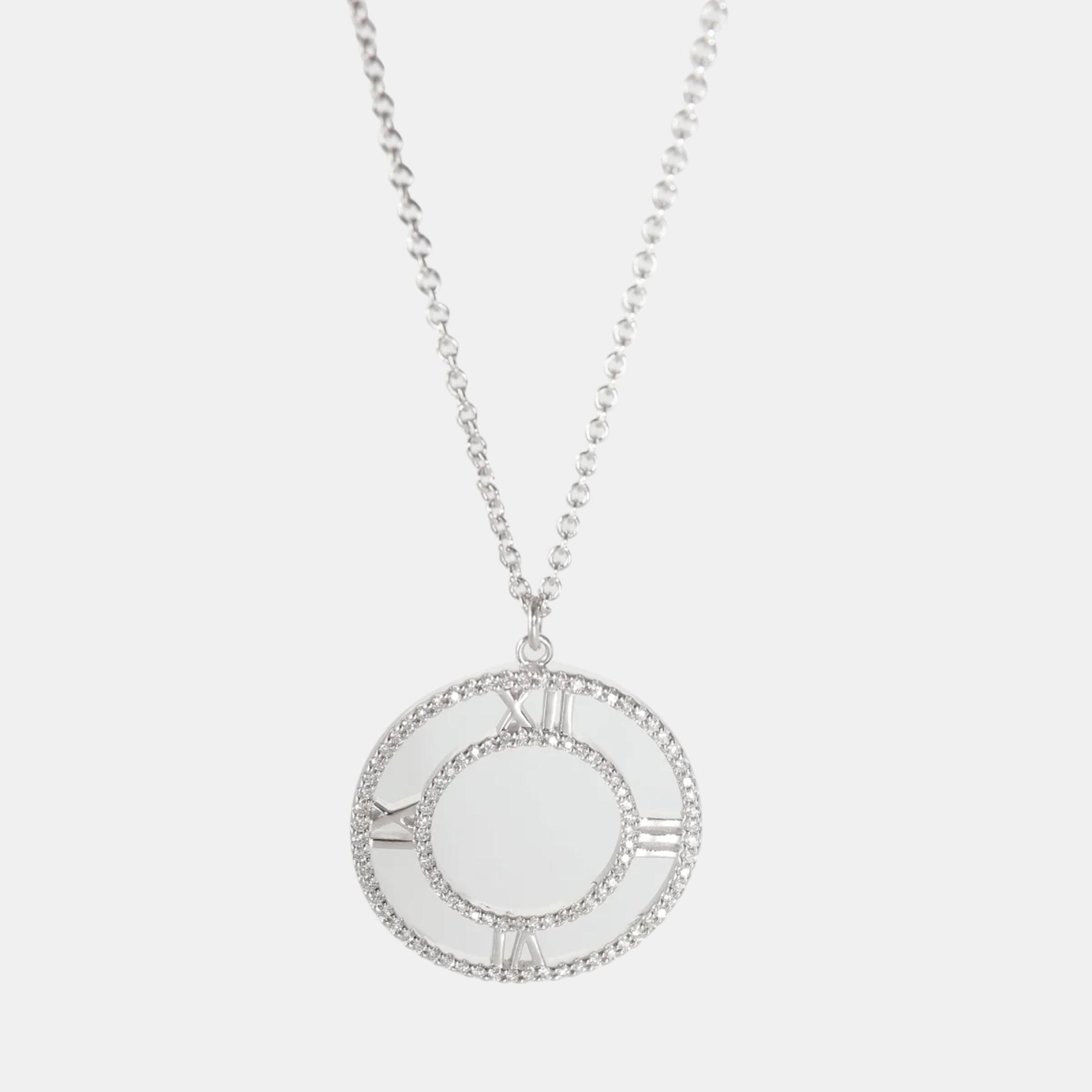 Pre-owned Tiffany & Co 18k White Gold 0.25 Ctw Atlas Diamond Circle Pendant Necklace