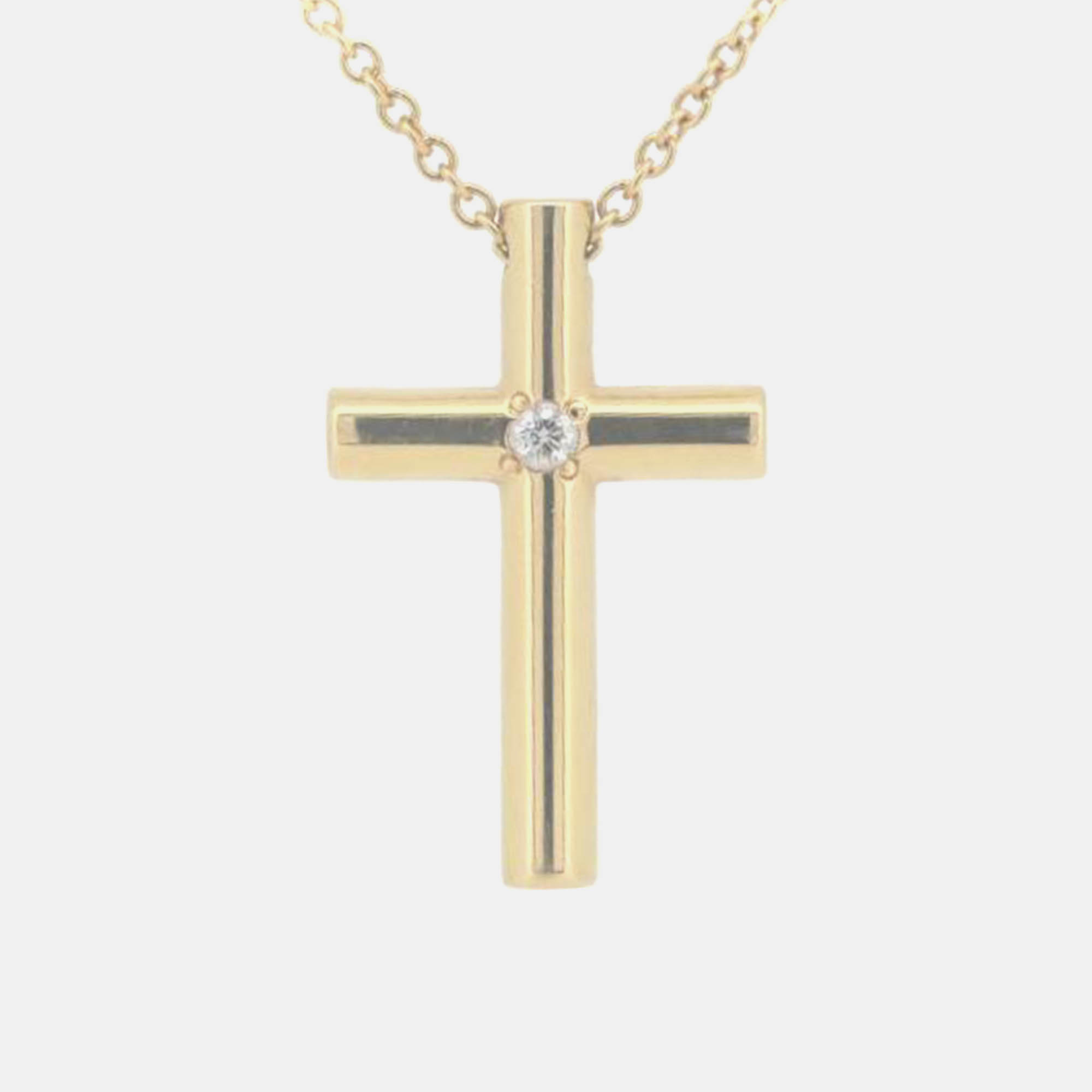 

Tiffany & Co. 18k Yellow Gold Diamond Cross Pendant Necklace